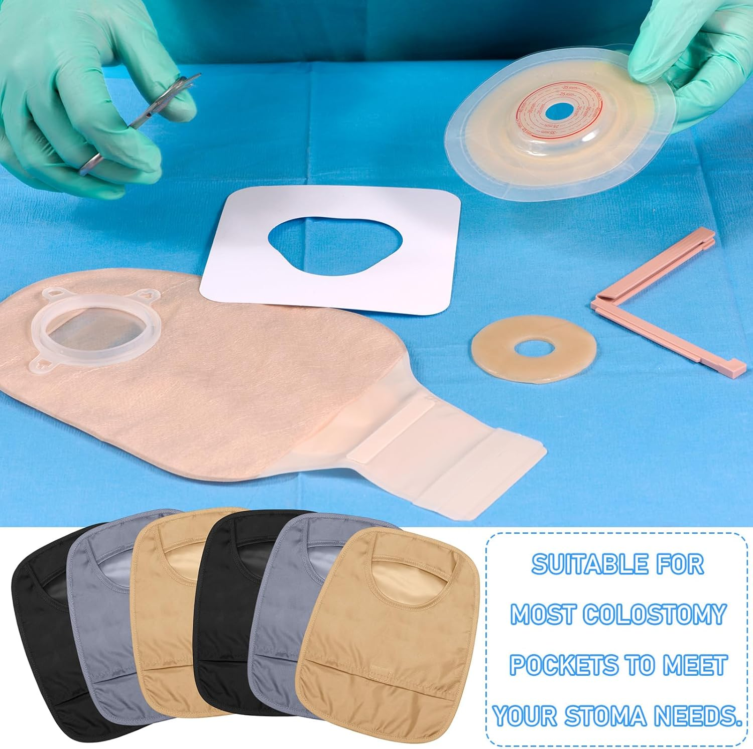 6 Pcs Ostomy Bag Covers Waterproof Ostomy Shower Cover Stretchy Lightweight Colostomy Bags with Opening for Ileostomy Care image number 5