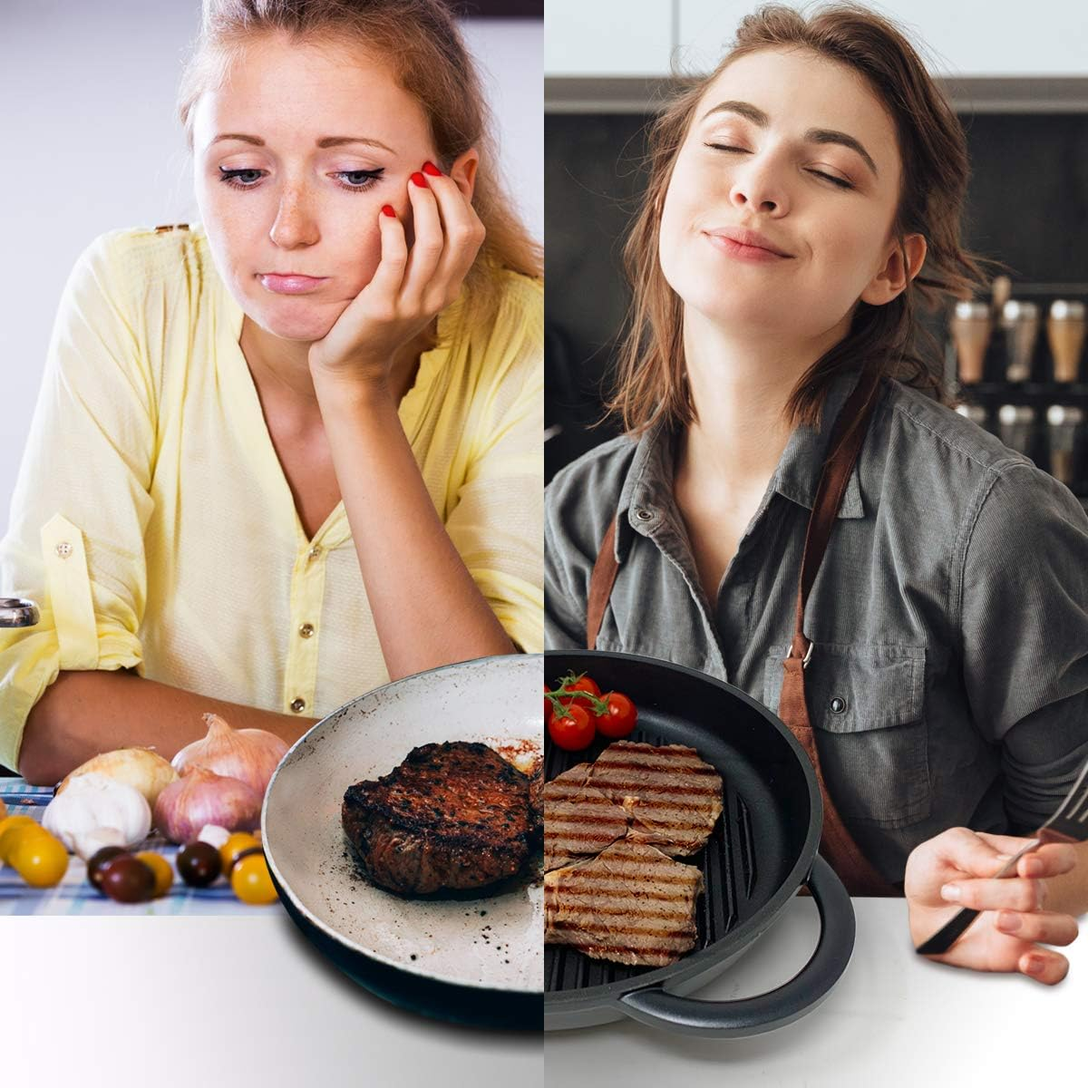 Joeji'S Kitchen round Cast Aluminium Griddle Pan | 27Cm Non Stick Griddle Pan for Cooking | Black Large Frying Pan with Lid image number 2