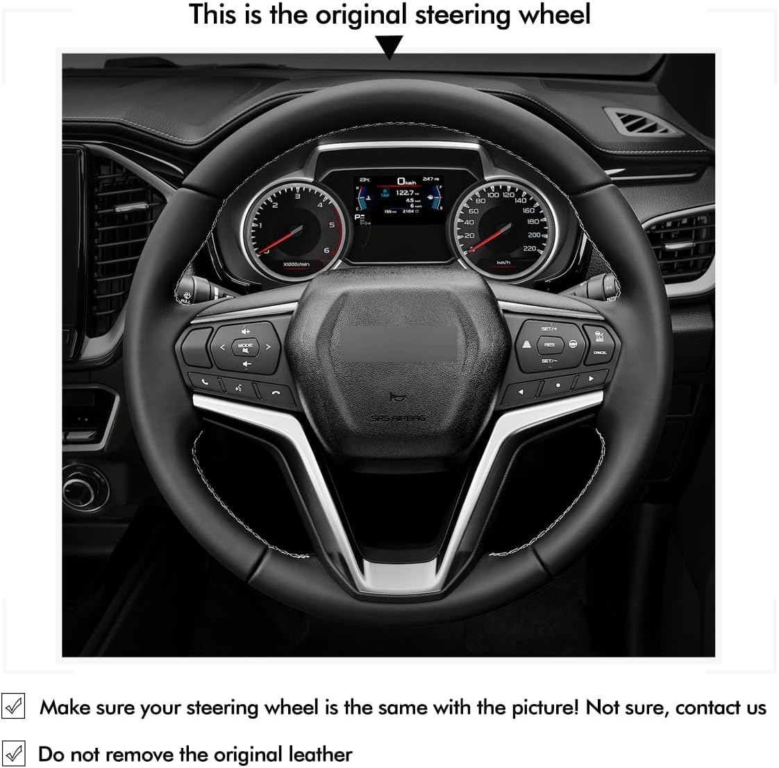 MEWANT Car Steering Wheel Covers for Isuzu D'Max 2021-2023 Hand-Stitched Car Steering Wrap - Genuine Leather + Red Stripethread image number 2