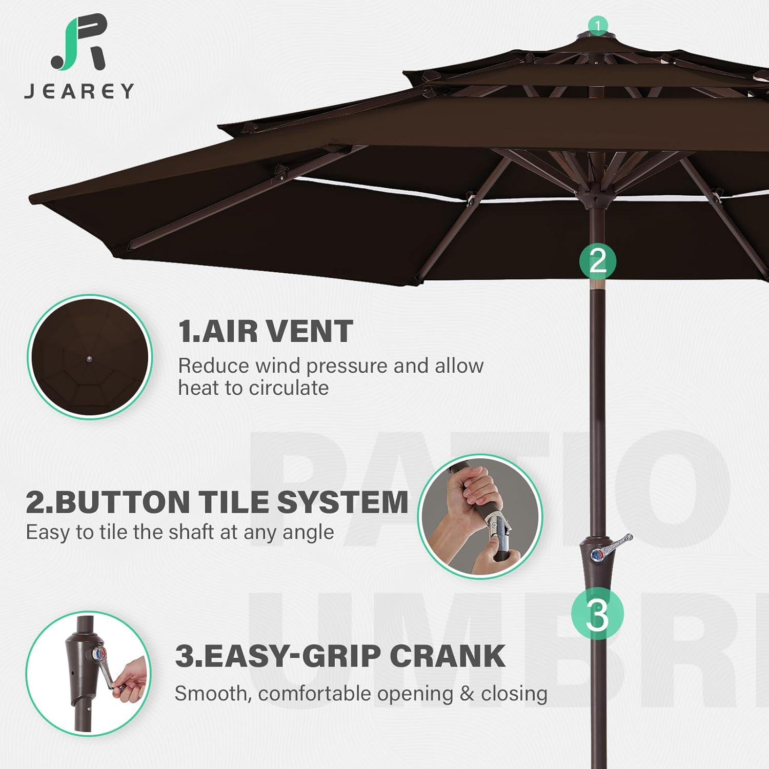 JEAREY 9FT 3 Tiers Patio Umbrella Outdoor Market Umbrella Table Umbrellas image number 3