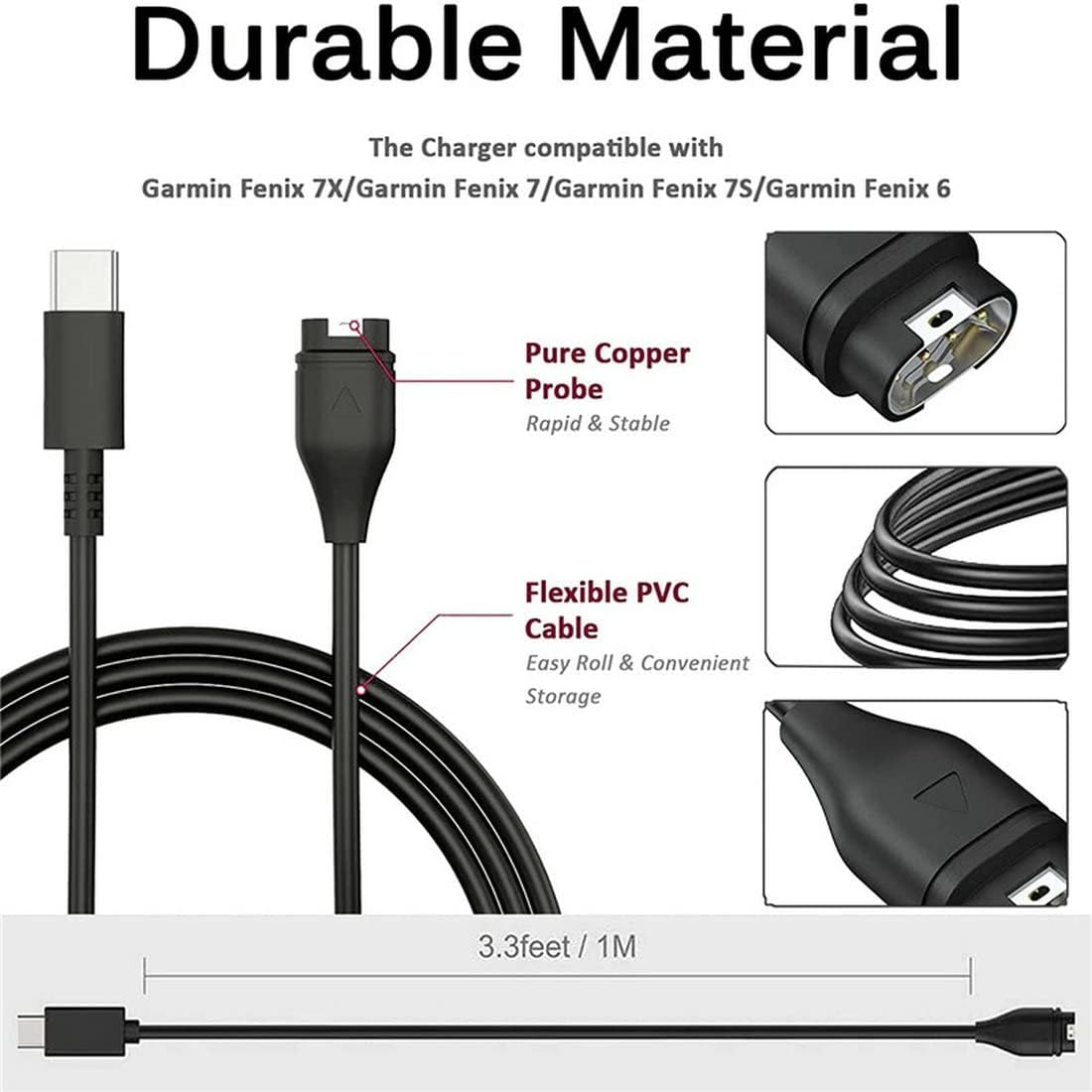 USTIYA USB-C Charger for Garmin Watch Fenix 7 7X 7S 6 6S 6X plus 5 5S 5X 5S plus Forerunner 935 Approach S60 D2 Charlie Quatix 5 Sapphire Vivoactive 3 Adaptador Replacement USB Adapter Cables image number 6