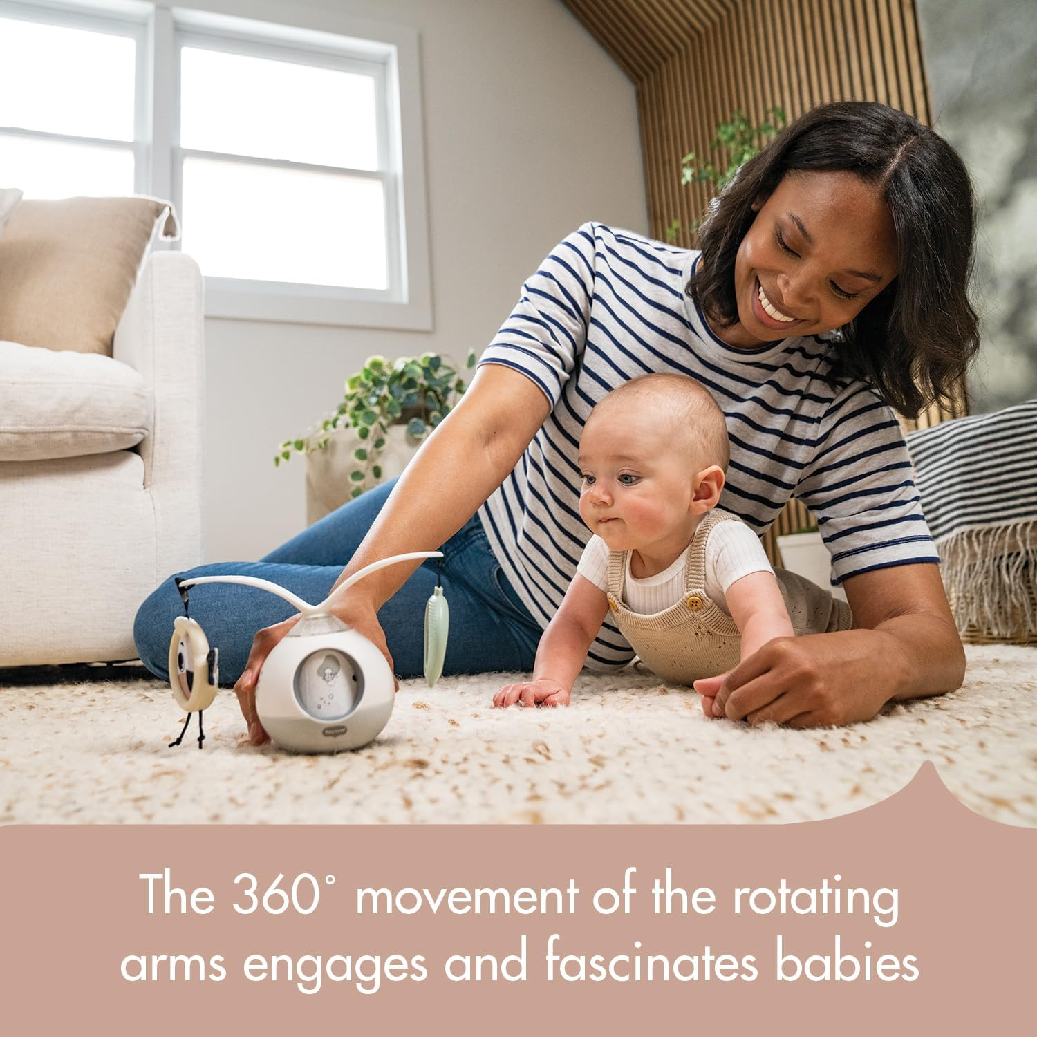 Tiny Love Black & White Decor Collection 2-In-1 Tummy Time Mobile Entertainer - Engaging & Portable Baby Gym with Music, Lights, and Peek-A-Boo Fun, Nursery Mobile, Take along Mobile image number 5