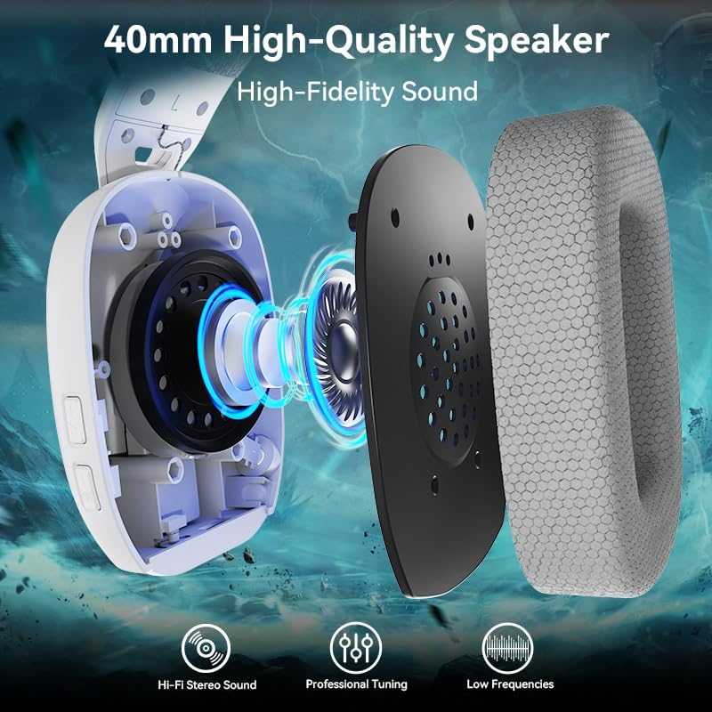 Mambasnake&times;Attack Shark L80PRO Gaming Headset, Lightweight Over-Ear Gaming Headphones,Wired/Bt/2.4G Wireless,Dual Microphone Stereo Surround Sound Low Latency for Pc/Smartphone/Laptop/Tablet-White image number 1