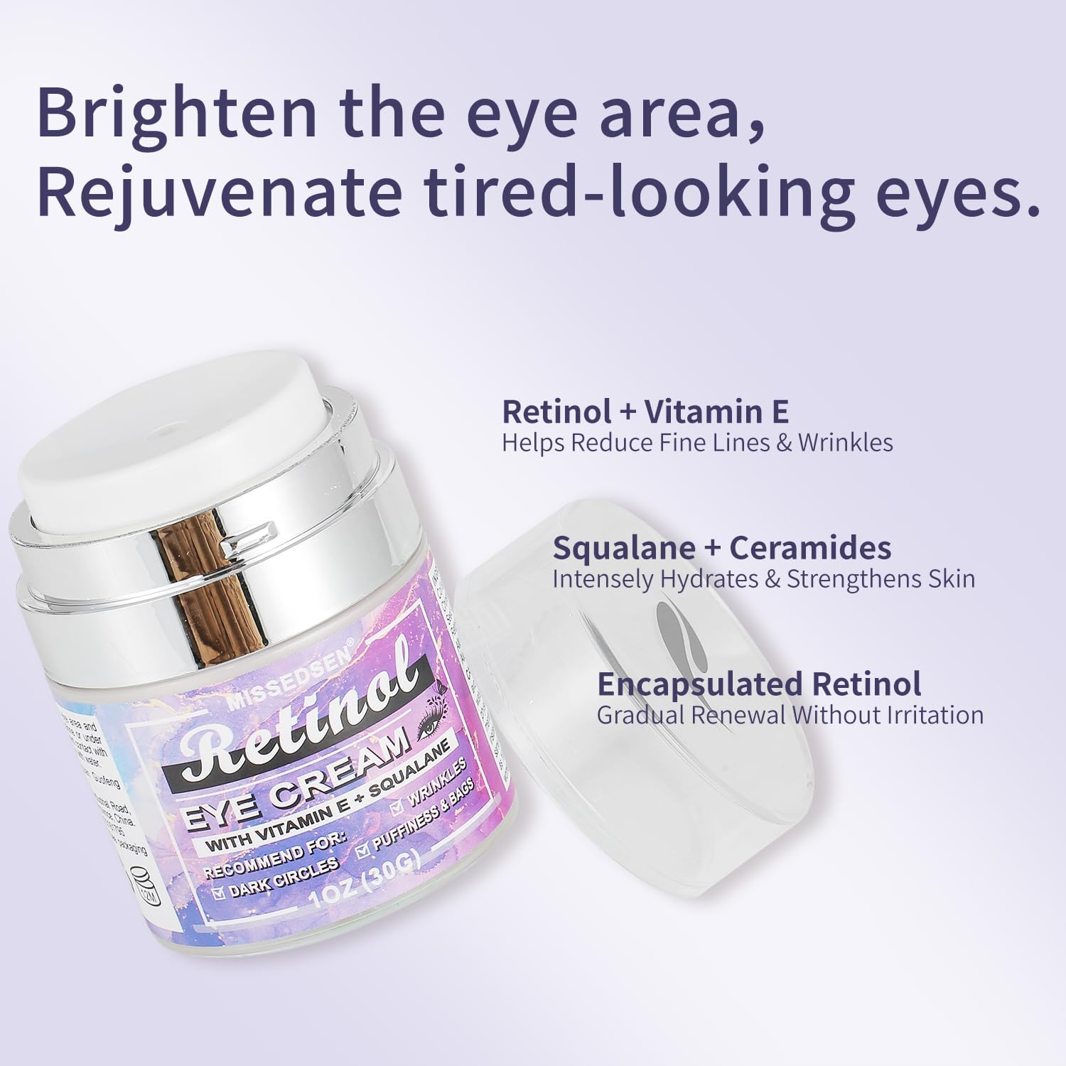 Eye Cream & Roller Serum Set with Retinol,Vitamin E,Squalane, Hyaluronic Acid for Dark Circles, Eye Bags & Fine Lines under Eyes, Brighten under Eyes,30G&8Ml image number 3