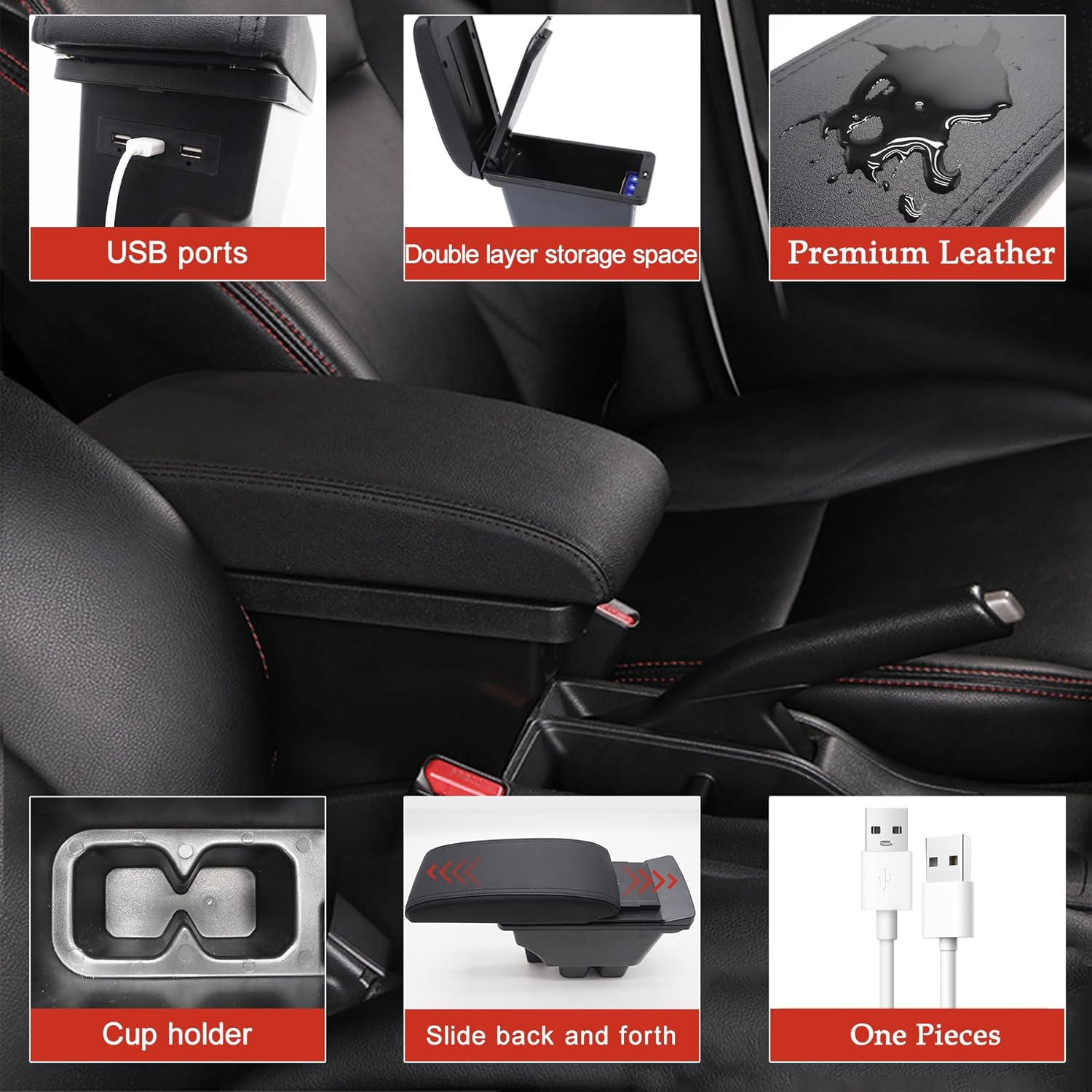 Car Armrest Box for Suzuki Jimny JB64W/JB74W 2018-2025, Adjustable Center Console Organizer Leather Armrest Pillow with Cup Holder, Double Layer Arm Rest Organizers Replacement Interior Accessories image number 1