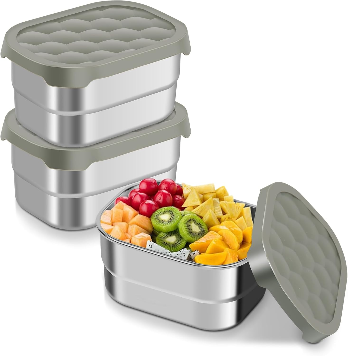 Stainless Steel Snack Containers for Kids 8Oz Small Food Storage Containers with Silicone Lid for Lunch School Office Travel (Orange, 3Pcs)