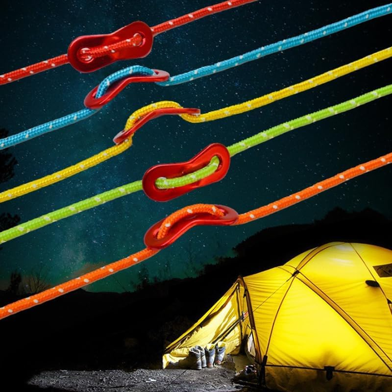 6-Pack Reflective Tent Guy Ropes, Betterjonny 4Mm*4M Reflective Nylon Cord with Aluminum Adjuster Light-Weight Tent Guide Lines Cord for Outdoor Tarp, Tent Fixing, Tent Rope image number 6