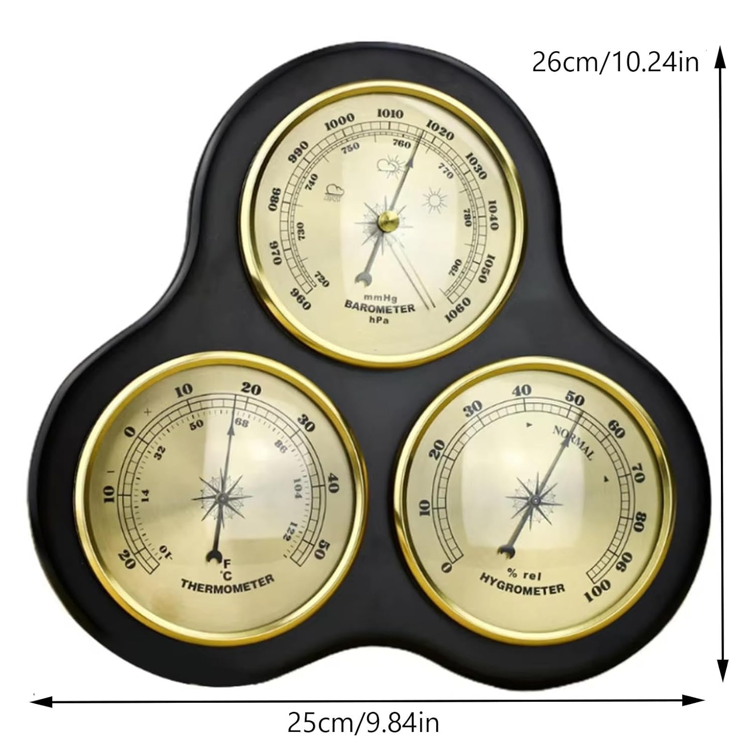 Wooden 3-In-1 Barometer Thermometer Hygrometer - Multifunctional Weather Station, Wall Hanging Analog, Suitable for Home, Hotel, Warehouses, Office (9.84X10.24In) image number 2