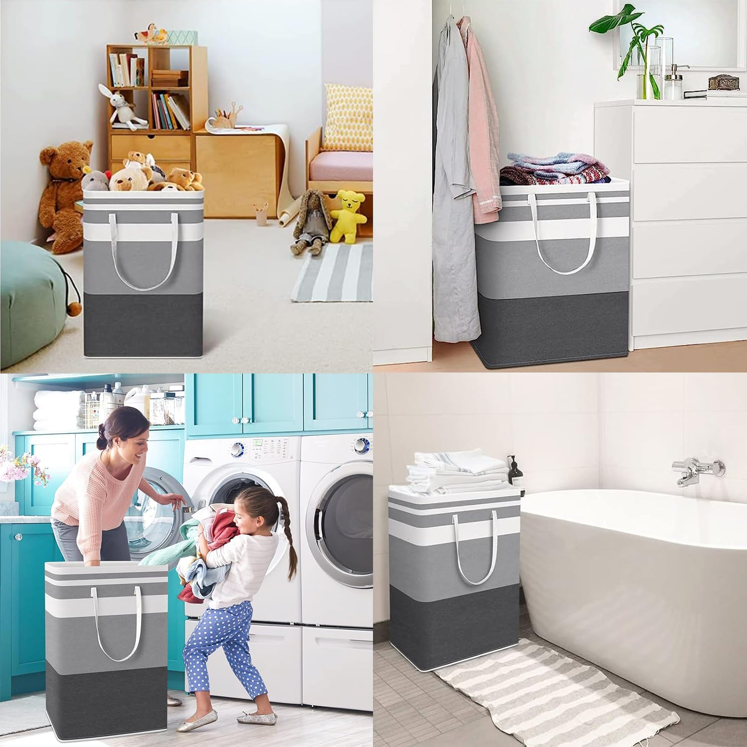 Paifeancodill Large Laundry Basket, 2 Pcs Laundry Hamper Baskets Waterproof Freestanding Laundry Hamper Collapsible Tall Clothes Hamper with Extended Handles for Clothes Toys in the Dorm/Family (75L) image number 2