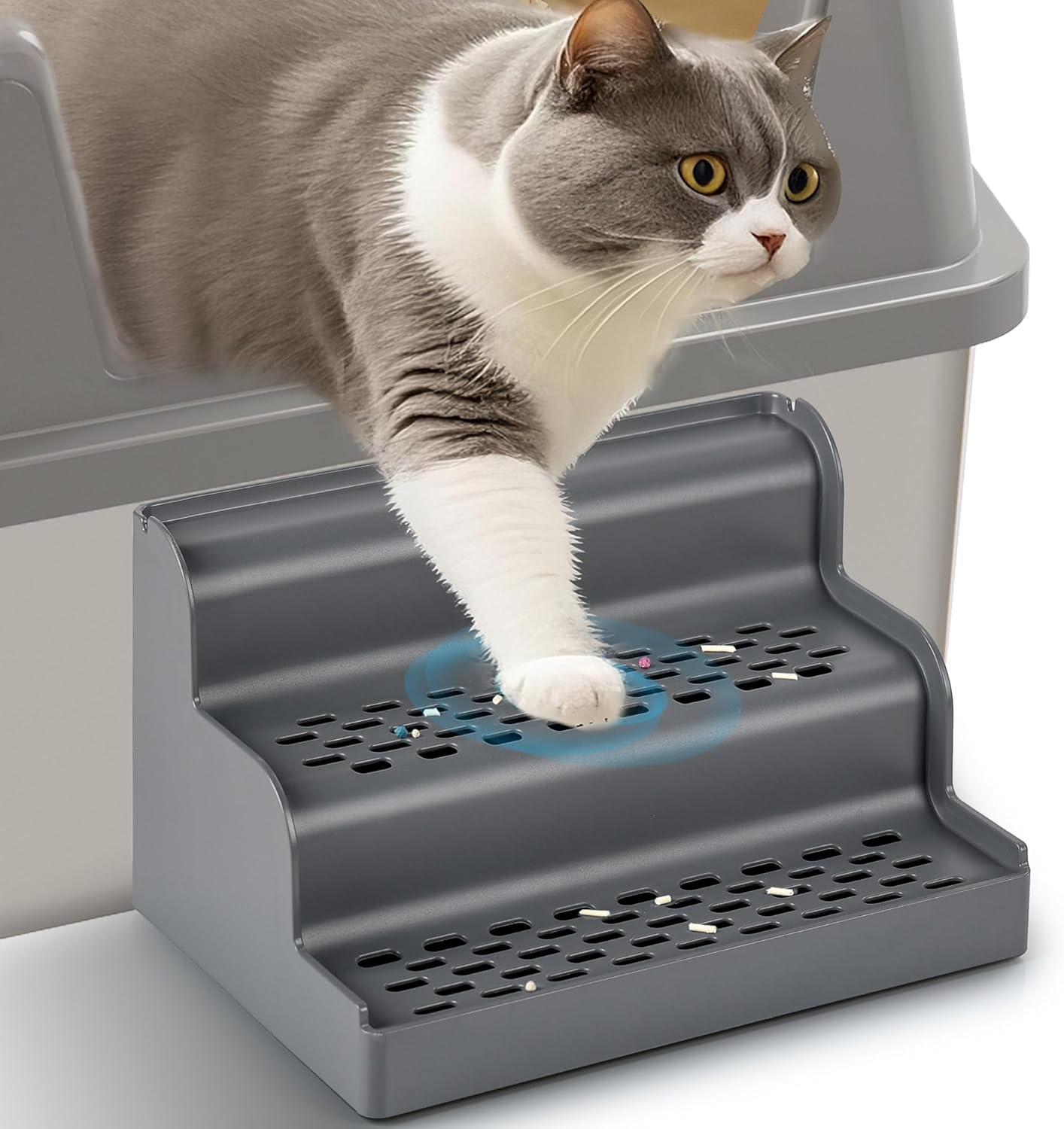 Aothey Litter Box Step,Litter Box Ramp/Catcher, Anti-Tracking, Easy to Clean Cat Ramp for Older Cats and Small Cats (Dark Gray) image number 6