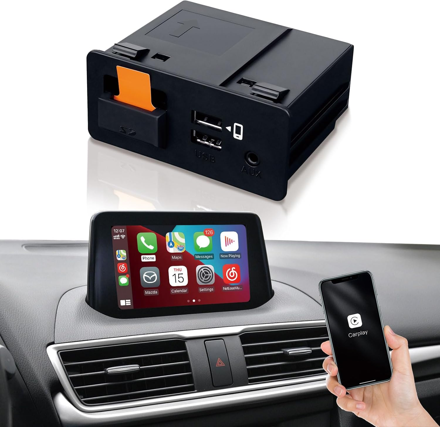 Carplay Adapter Compatible with Mazda 2/3/6/CX3/CX5/CX9/MX5/FIAT 124 2014-2021 Year, Fit for Carplay & Android Auto, TK78-66-9U0C OEM Hub Retrofit Kit Fits MZD Connect System, 00008FZ34