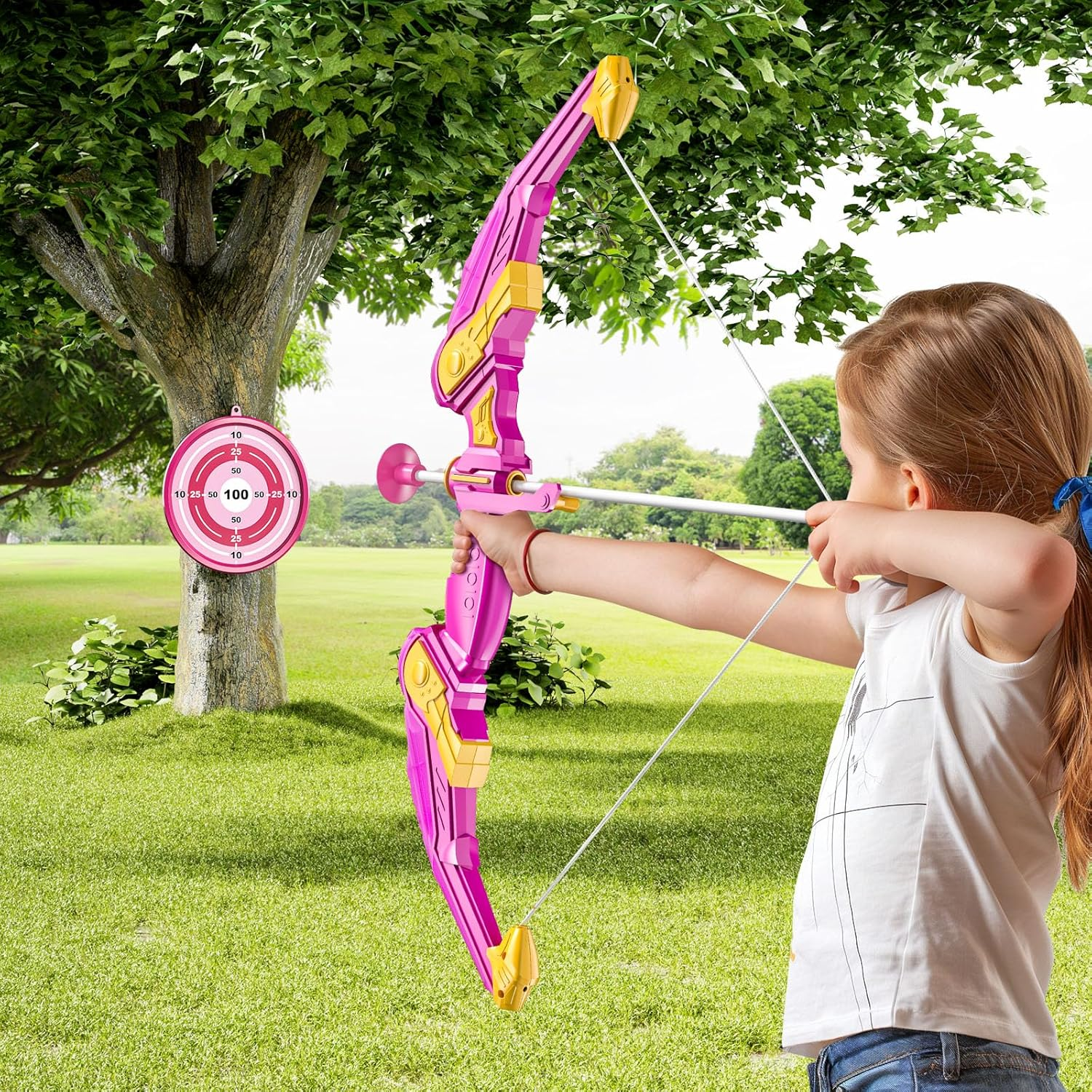 Kids Bow and Arrow Set, LED Light up Archery Toy Set with 10 Suction Cup Arrows,Target & Arrow Quiver, Bow and Arrows Set Toys 3 4 5 6 7 8 9 10 11 12 Year Old Kids Boys Girls (Pink) image number 5