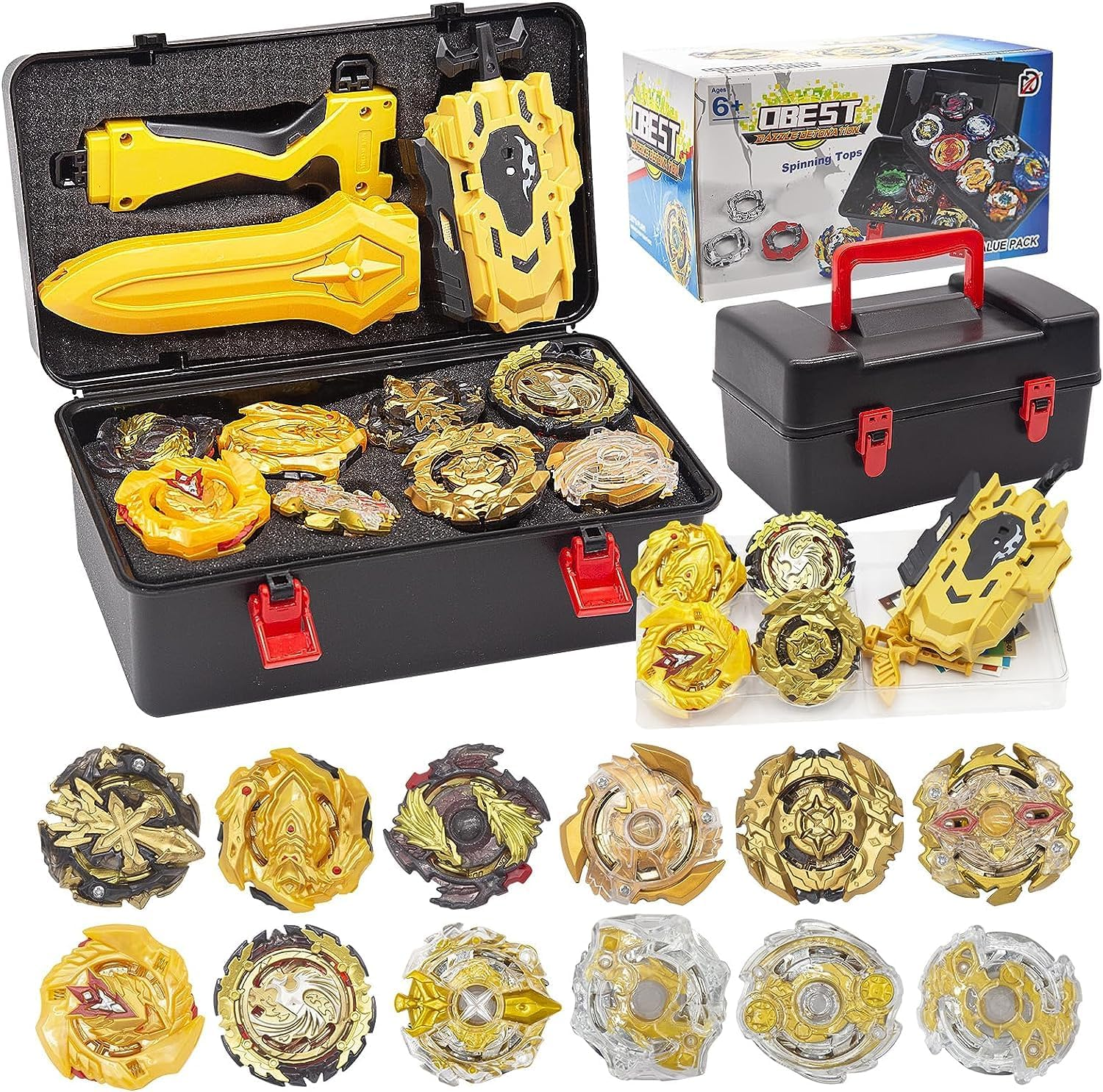 B-Qtech Battling Top Burst 12 New Gyros Top with 2 Launcher, Arena Toy, Gyro Pocket Box Pro (Gold) image number 1