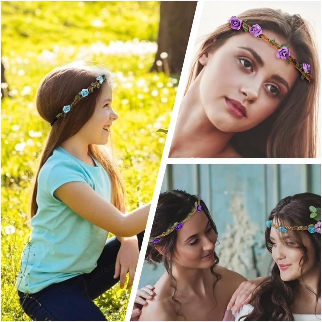 WUSJCOF Pack of 6 Wedding Rose Flower Crown Headband, Simulation Flower Bridal Headband, Flowers Headband for Travel Photography, Festival Wedding and Party, Women, Girls image number 1