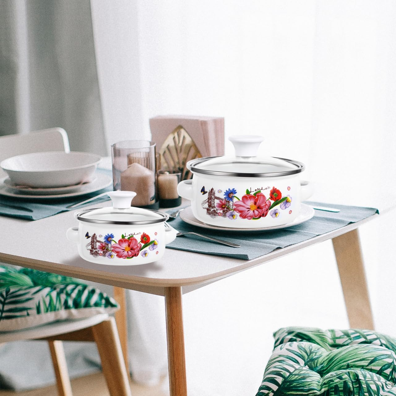 Zerodeko 3Pcs Enamel Simmer Pot Kitchen Soup Pot Small Stew Pot Convenient Pots Instant Noodles Pot Enamel Pot for Stove Pan Enamel Sauce Pot Vintage Pans Pot image number 4