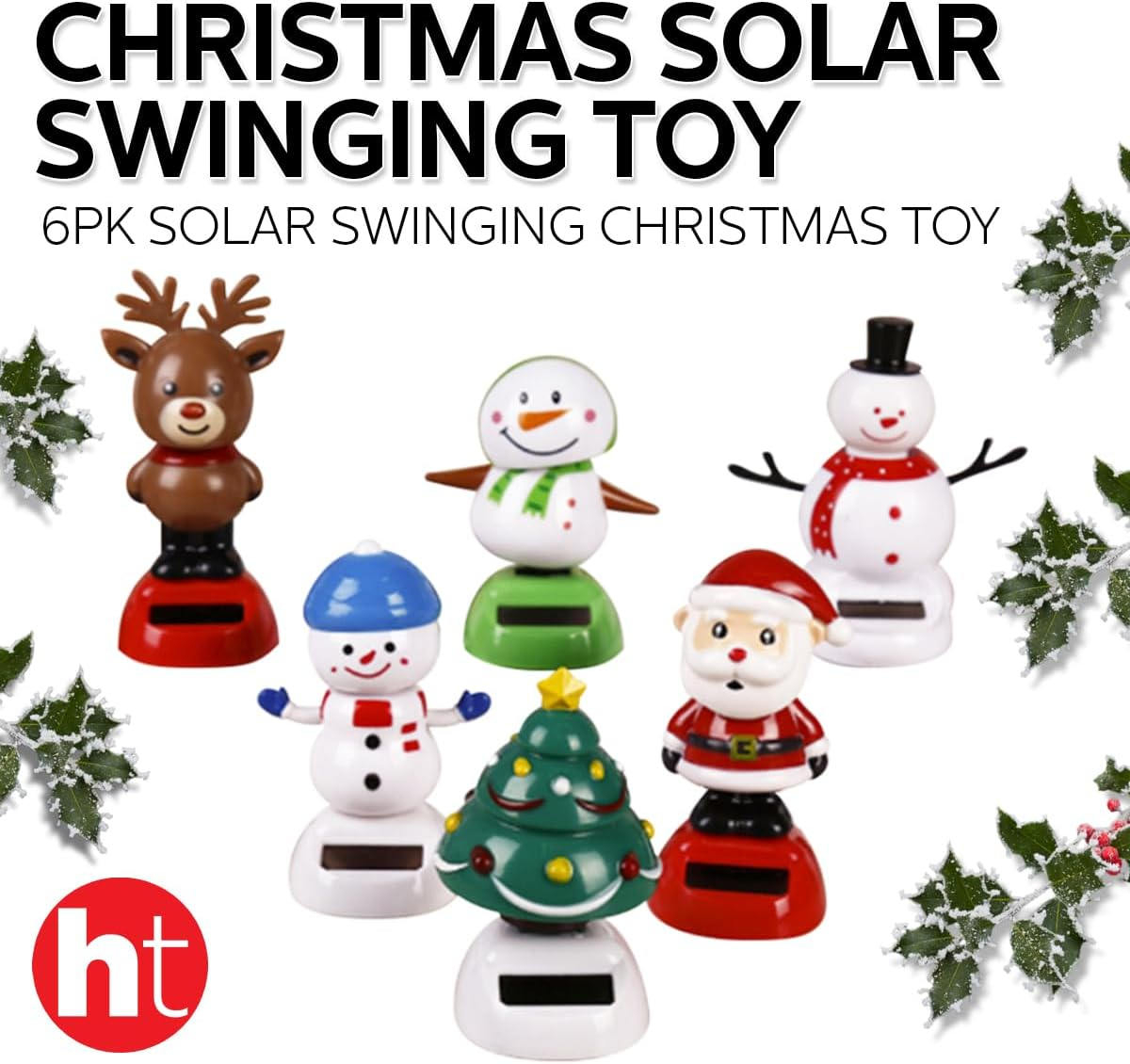 [6PCE] Christmas by SAS Christmas Dancing Character Toys, Solar Swinging, Playful Holiday Entertainment - 5Cm X 10Cm image number 3