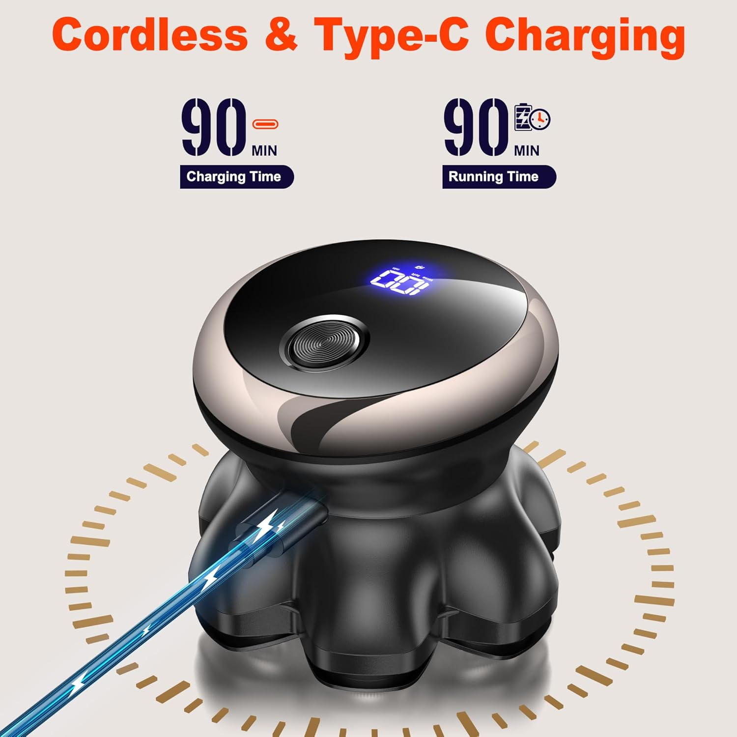 7D Head Shavers for Bald Men, Electric Shaver Grooming Kit with LED Display, Wet/Dry Waterproof Rotary Razor, Rechargeable Type-C Fast Charging, Ideal for Home & Travel image number 6