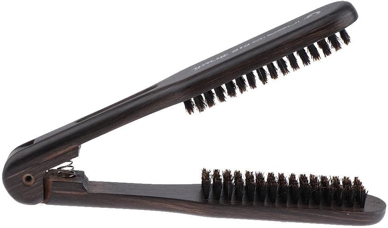 Wooden Handle Hair Straightener Brush Hair Comb Clamp Folding Hair Straightening Hairbrush image number 5