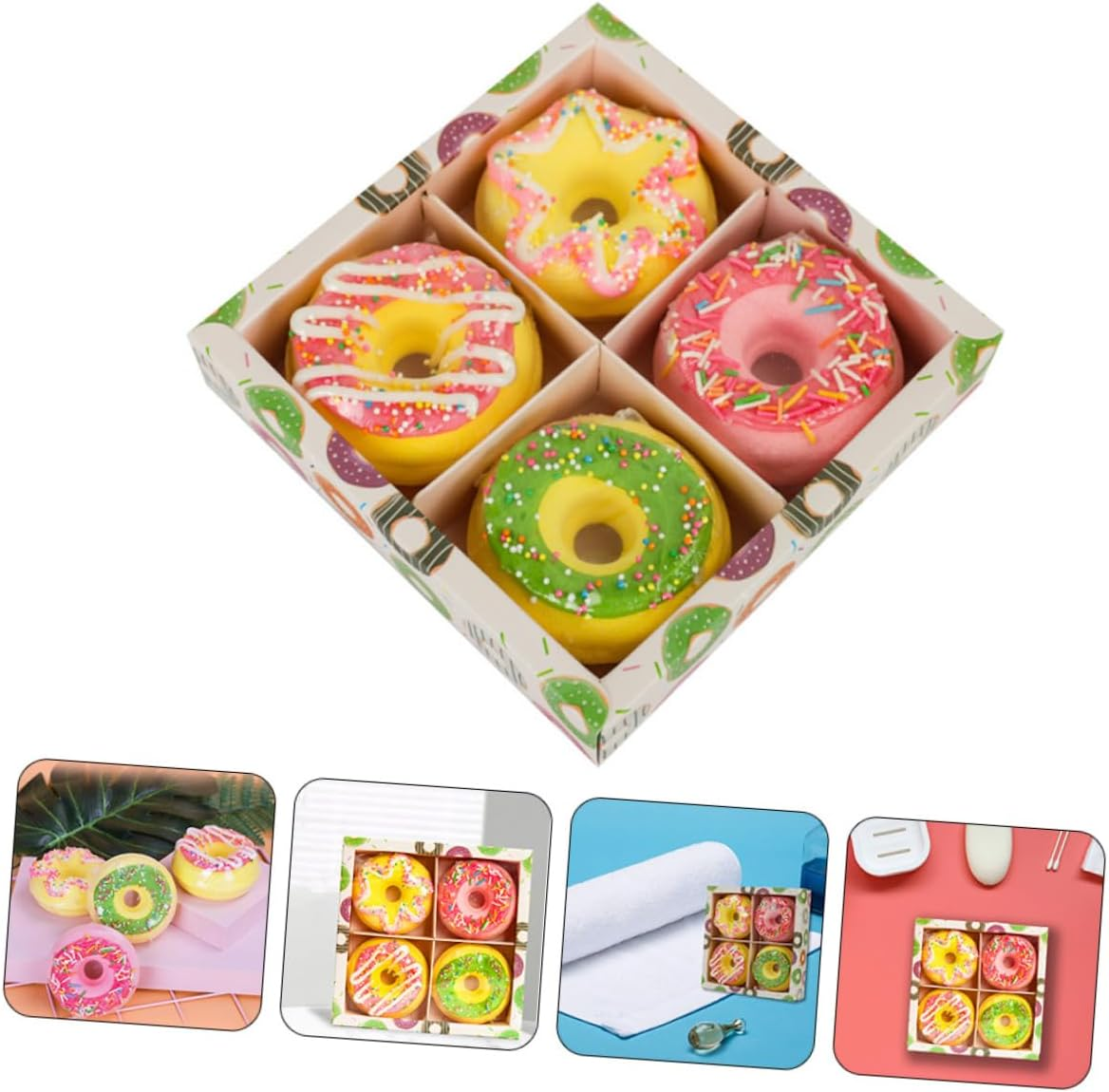 Doughnut Shape Bath Bombs Set 4Pcs 100G Moisturizing Sea Salt Spa Bath Balls for Relaxing Skin Care Bathing Random Style image number 2