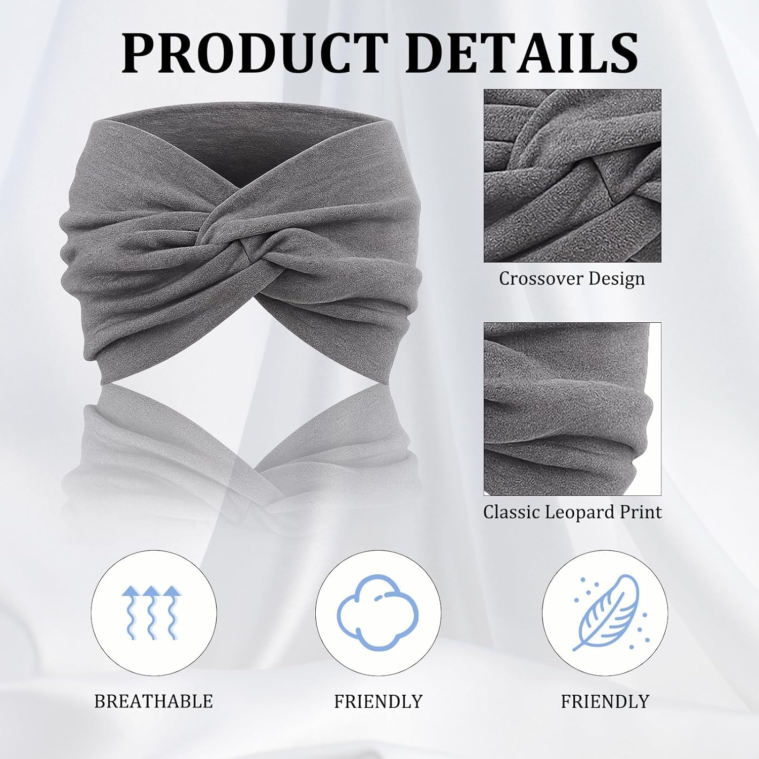 Set of 6 Women'S Sports Headbands, Leopard Print & Plain, 23 X 11 Cm, Breathable for Yoga, Fitness & Running image number 1