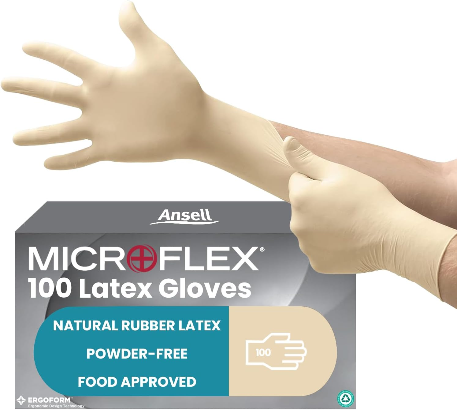 Ansell Touchntuff 69-210, Disposable Gloves with Textured Fingertips, Industrial Safe Latex Gloves, Powder Free Certified Food Gloves, Multipurpose Work Gloves, White Latex Gloves Medium, 100 Gloves image number 6