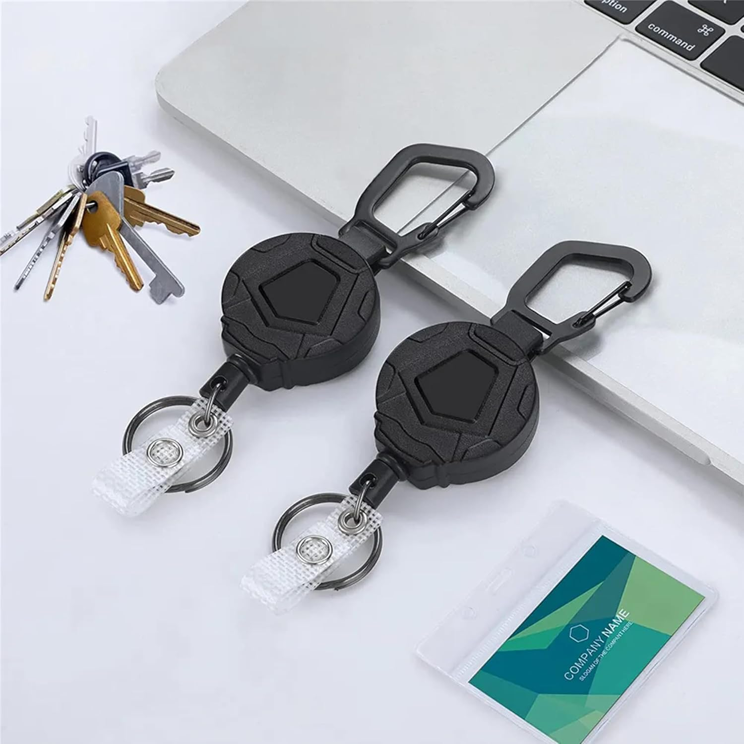ONEIN Retractable Keychain with Carabiner Clip, Heavy-Duty Badge Reel with Steel Wire Rope, Reinforced ID Holder for Work, Outdoor, and Everyday Use &ndash; Pack of 2 image number 5