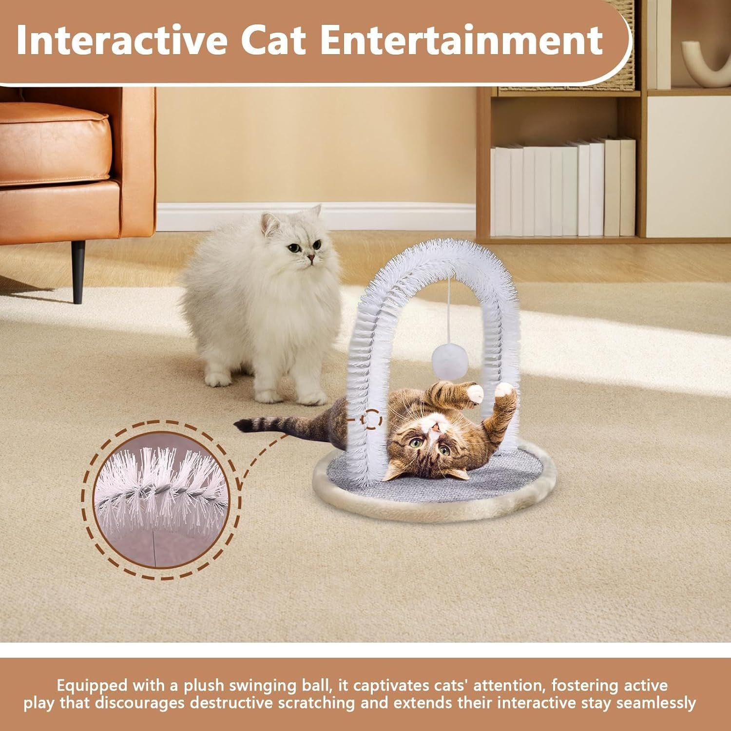 Nkmifeg Cat Self Groomer | Cat Arch Grooming Brush with Scratching Pad - Bite-Resistant Kitten Scratch Toys, Pet Supplies for Small Large Kitten Play Relaxation image number 5