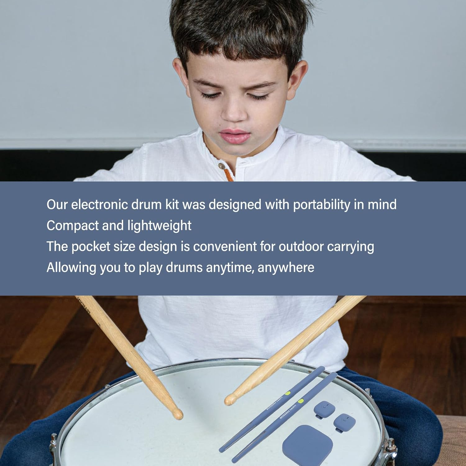 Virtual Drum Kit, Portable Virtual Reality Drum Set with Drumsticks, Foot Pedals, 3D Motion Sensing Electronic Drum Set for Beginners Children Adults Musician, Technological image number 4