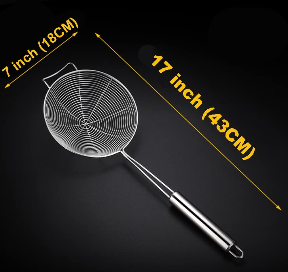 Tongke Stainless Steel Skimmer Spider Strainer, Wire Skimmer with Spiral Mesh, Frying Spoon with Handle for Kitchen Deep Fryer (7 Inch) image number 2