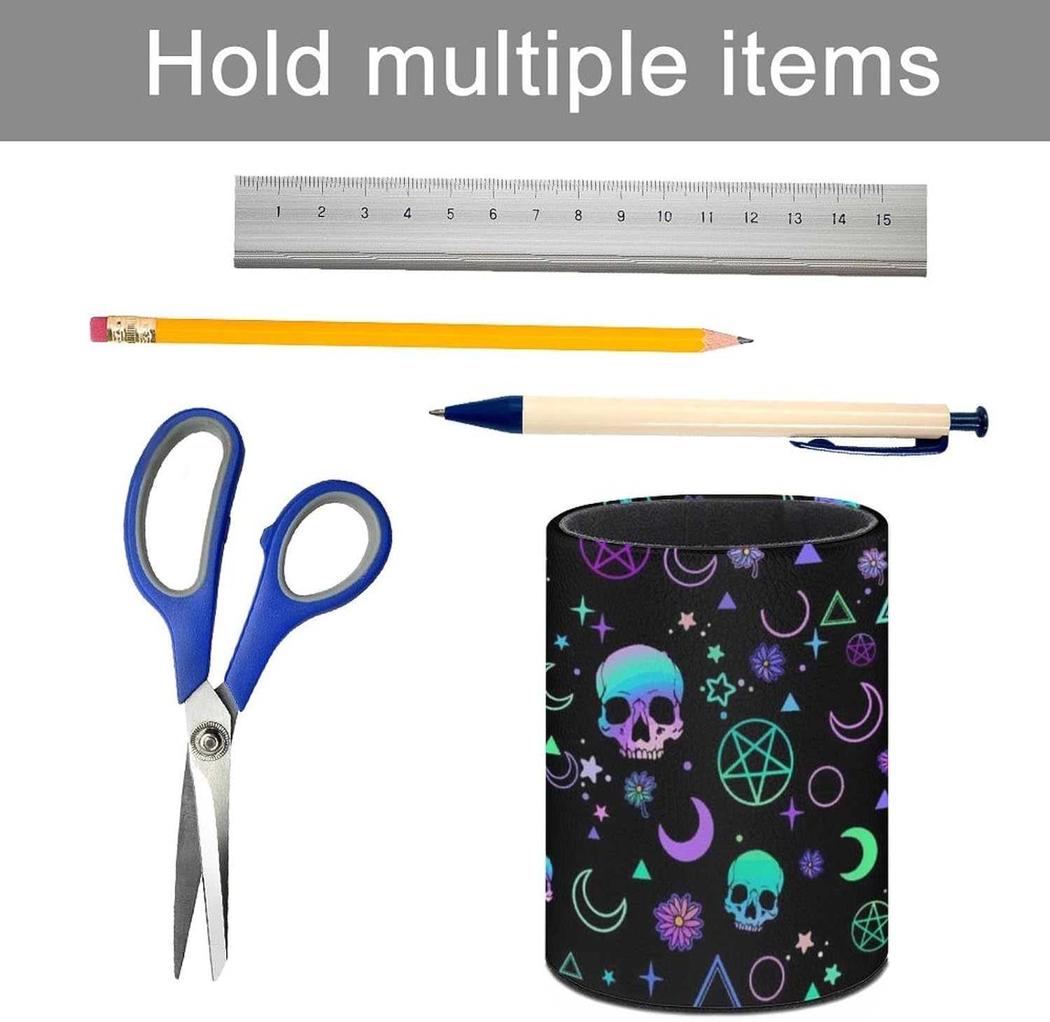 Magic Skull Pen Holder Pencil Organizer Cute Pencil Cup Desk Decor Makeup Brush Holder PU Multifunctional Office Suppliesfor Home Classroom School image number 5