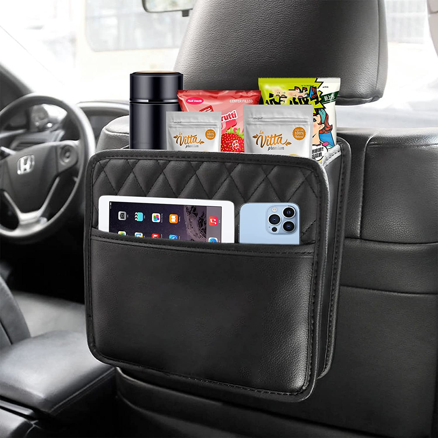 Backseat Car Organiser, Car Net Pocket Handbag Holder, 2 Pack Car Seat Back Hanging Bags, Multi-Pocket All Purpose Car Trip Storage Box for Ipad, Bottles, Toys, Books, Tissues, Etc image number 6