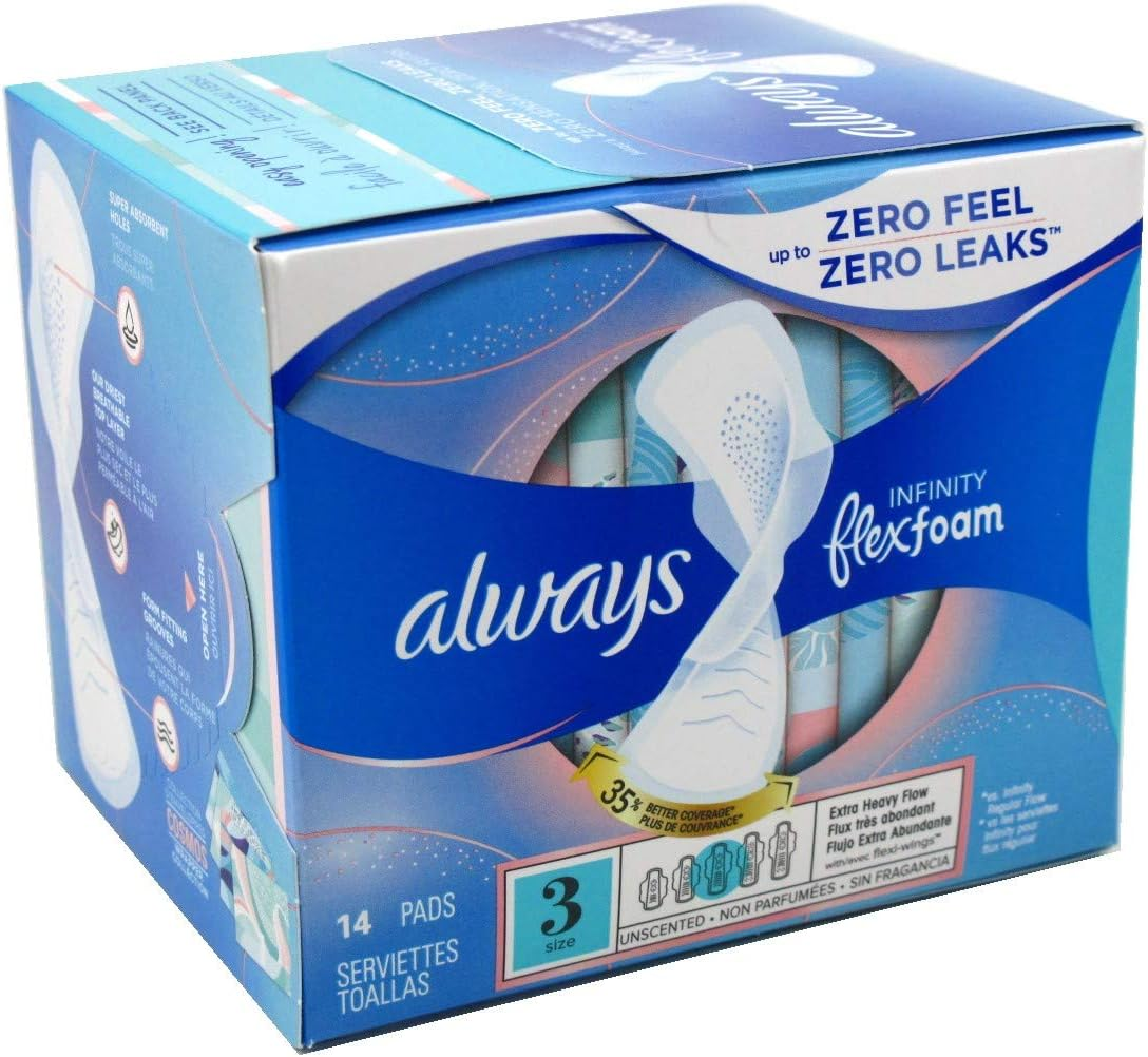 Always Pads Size 3 Infinity with Flex Foam 14 Count X-Heavy Flow (2 Pack)