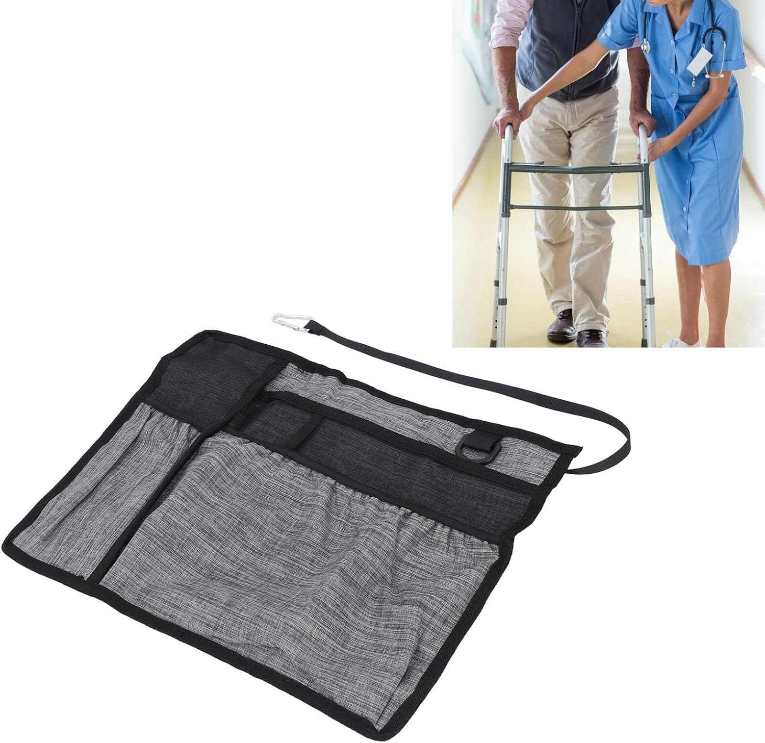 Walker Basket & Bag with Cup Holder, Foldable Walker Storage Bag, Multi-Pocket Walker Carry Pouch, Waterproof Oxford Fabric, Universal Lightweight Design with Large Capacity image number 3