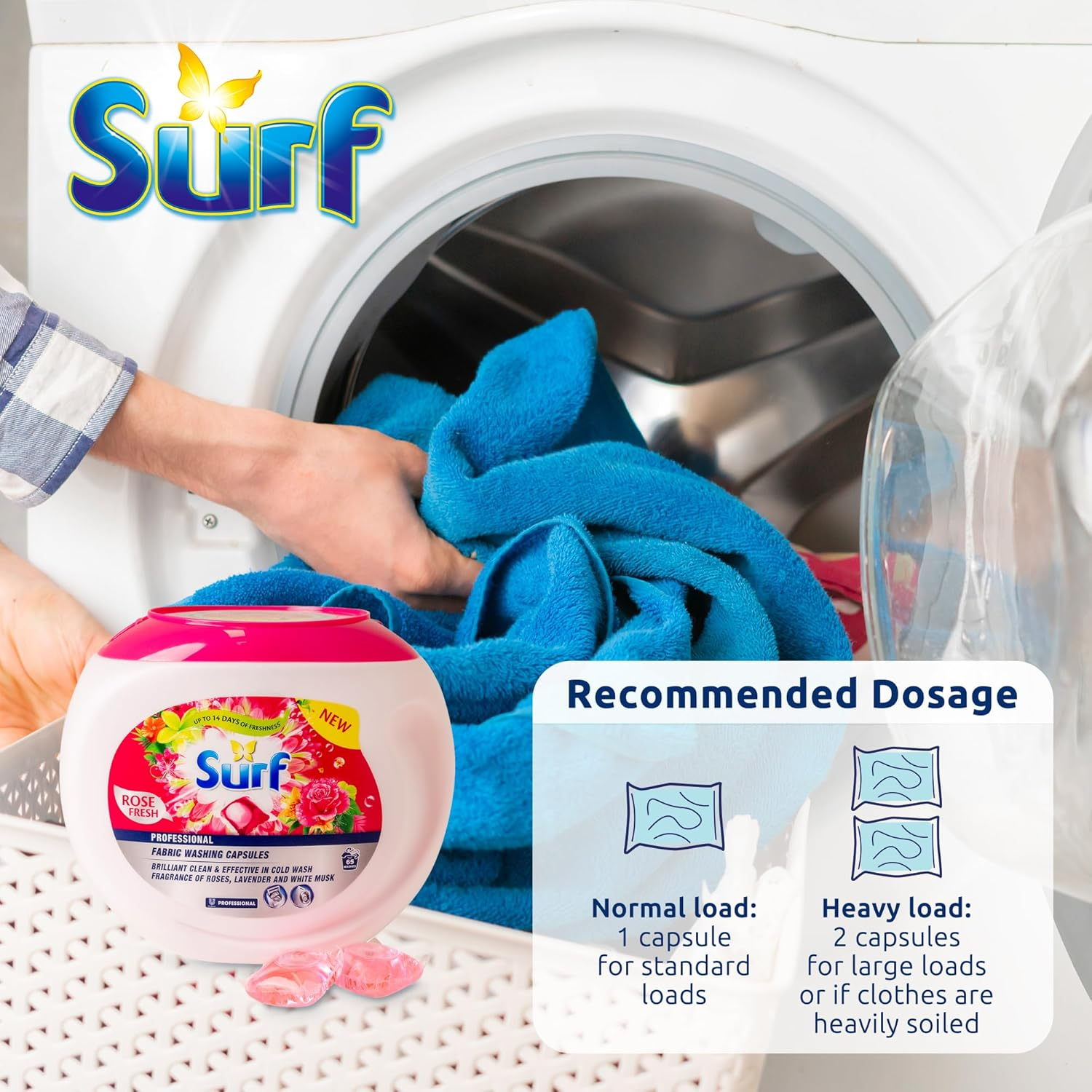 Surf Laundry Pods Pre-Measured Detergent Capsules for Top and Front Load Machines - Rapid Dissolve Stain Removal Long Lasting Fresh Fragrance 65 Count Tub - Rose image number 6
