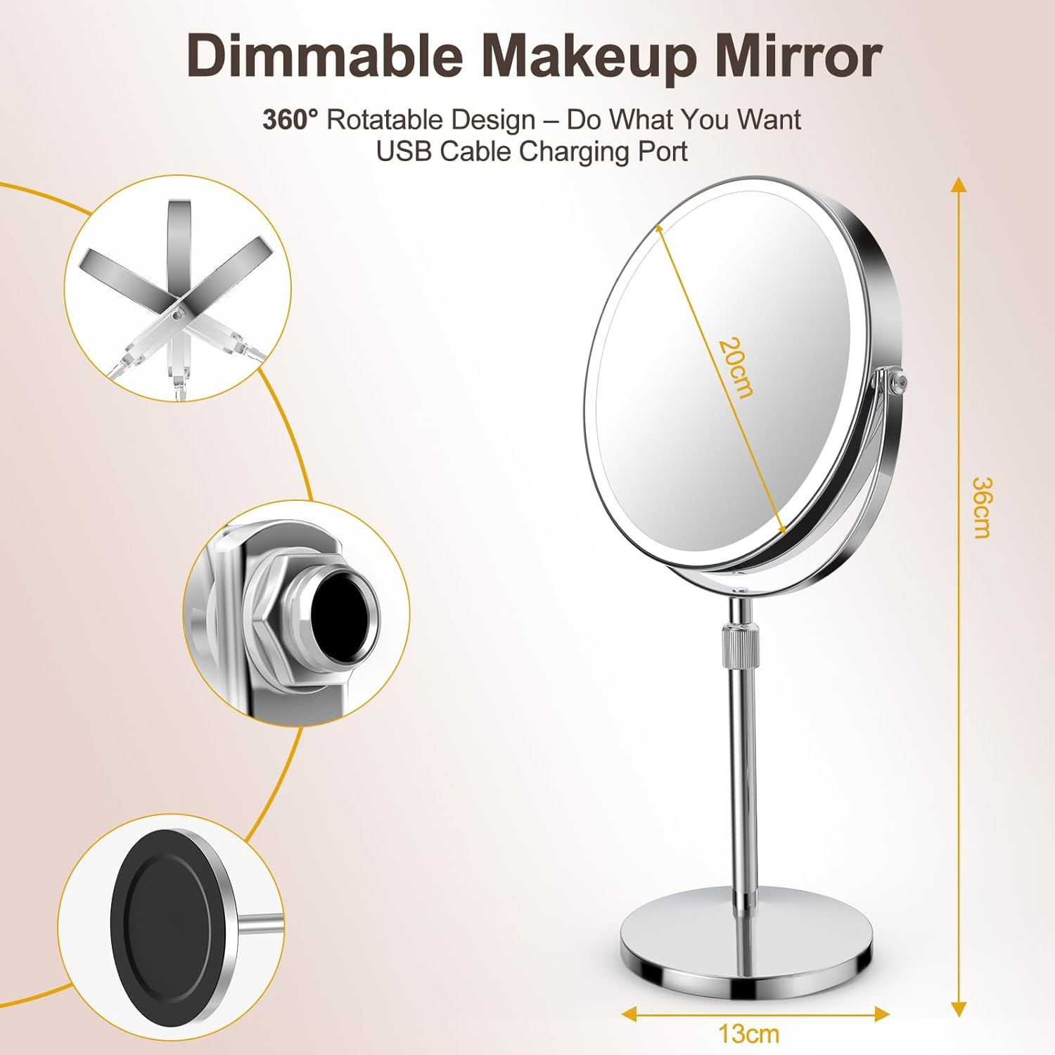 SURFOU 8 Inch Cosmetic Mirror with Lighting, 10X/1X Magnifying Mirror Double-Sided - 360&deg; Rotating & Removable Table Mirror for Makeup, Shaving, Bathroom and Travel image number 6