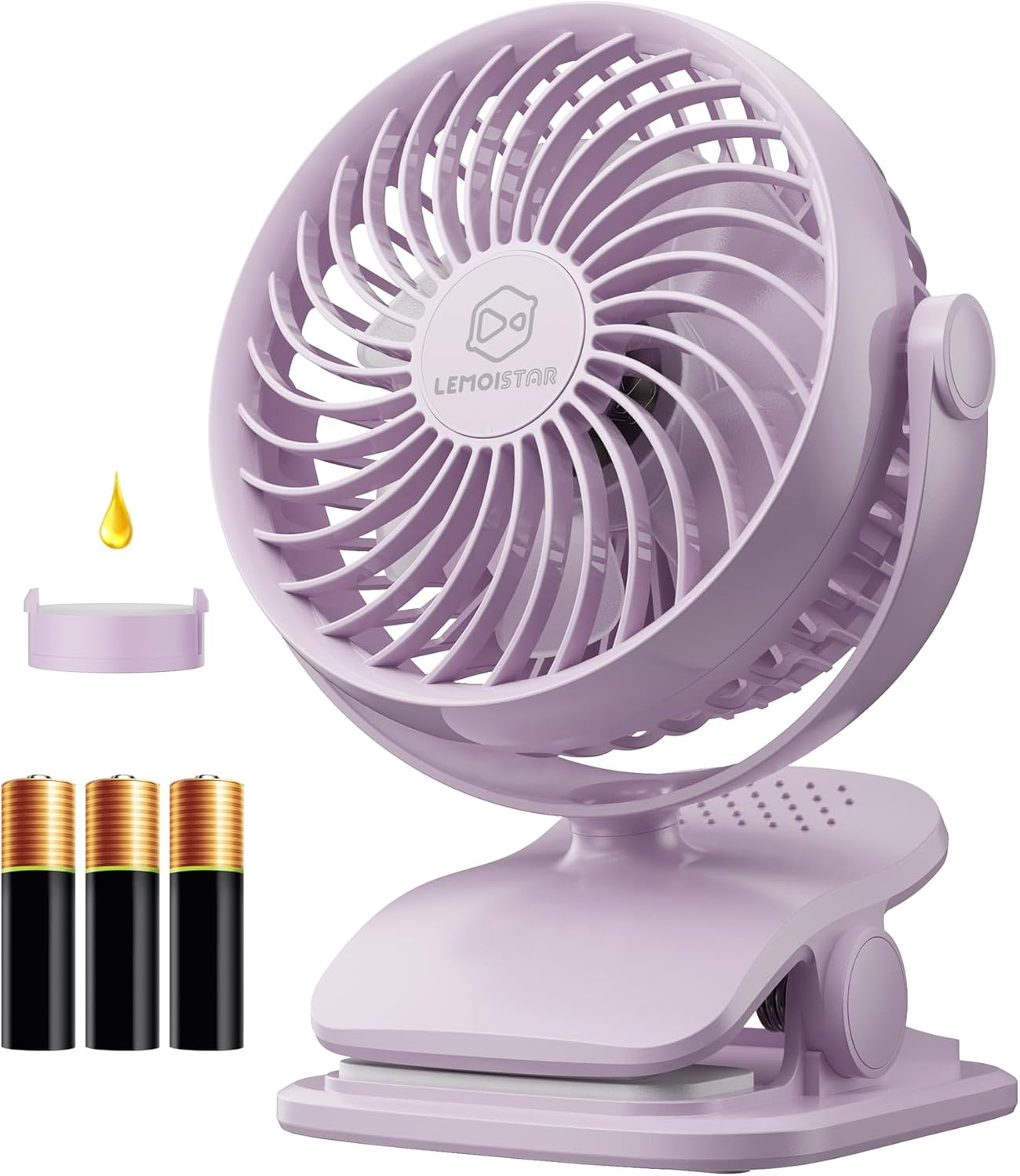 AA Battery Powered Clip on Fan with Aromatic Function,4 Speeds Battery Operated Portable Fans for Camp,Small Golf Cart USB Fan,Quiet Desk Fan with 360&deg;Rotation,Personal Dorm Fan for Home,Bed,Office image number 6