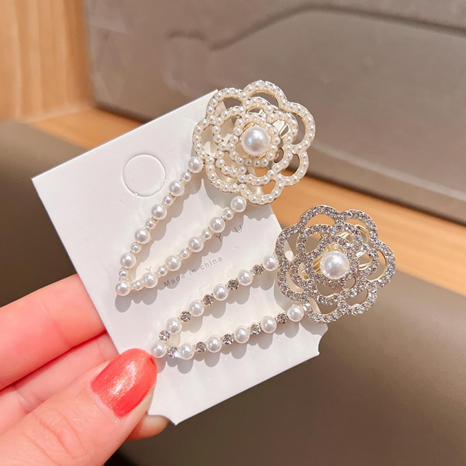 Flower Hair Clip for Women Crystal Flowers Hair Pins Gold Beads Hair Clips Paved Flowers Decorative Hairpin Beads Hair Accessories Long Hair Fashion Gifts (Style:B) image number 1
