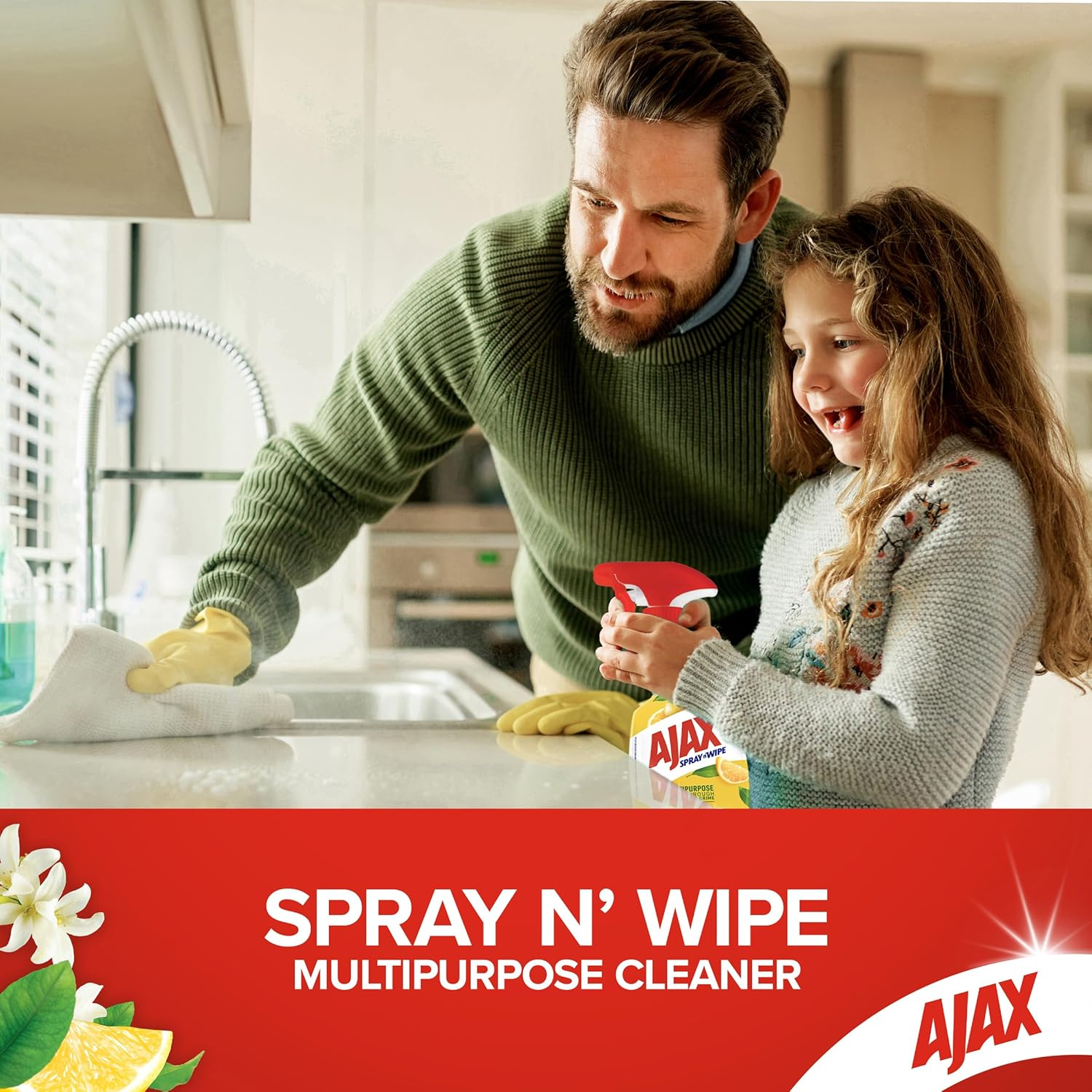 Ajax Spray N' Wipe Multi-Purpose Cleaner Trigger, Antibacterial Disinfectant, 500Ml, Lemon Citrus Surface Spray, Household Grade image number 4