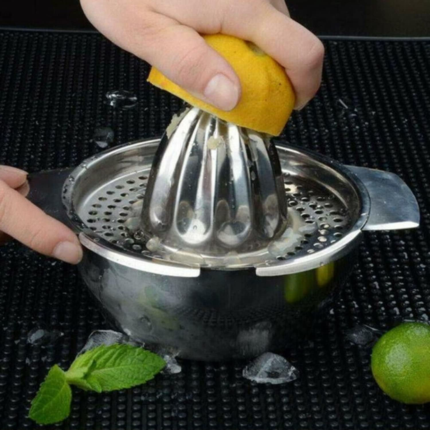Stainless Steel Fruit Lemon Citrus Orange Juicer Manual Press Squeezer with Bowl Storage image number 1