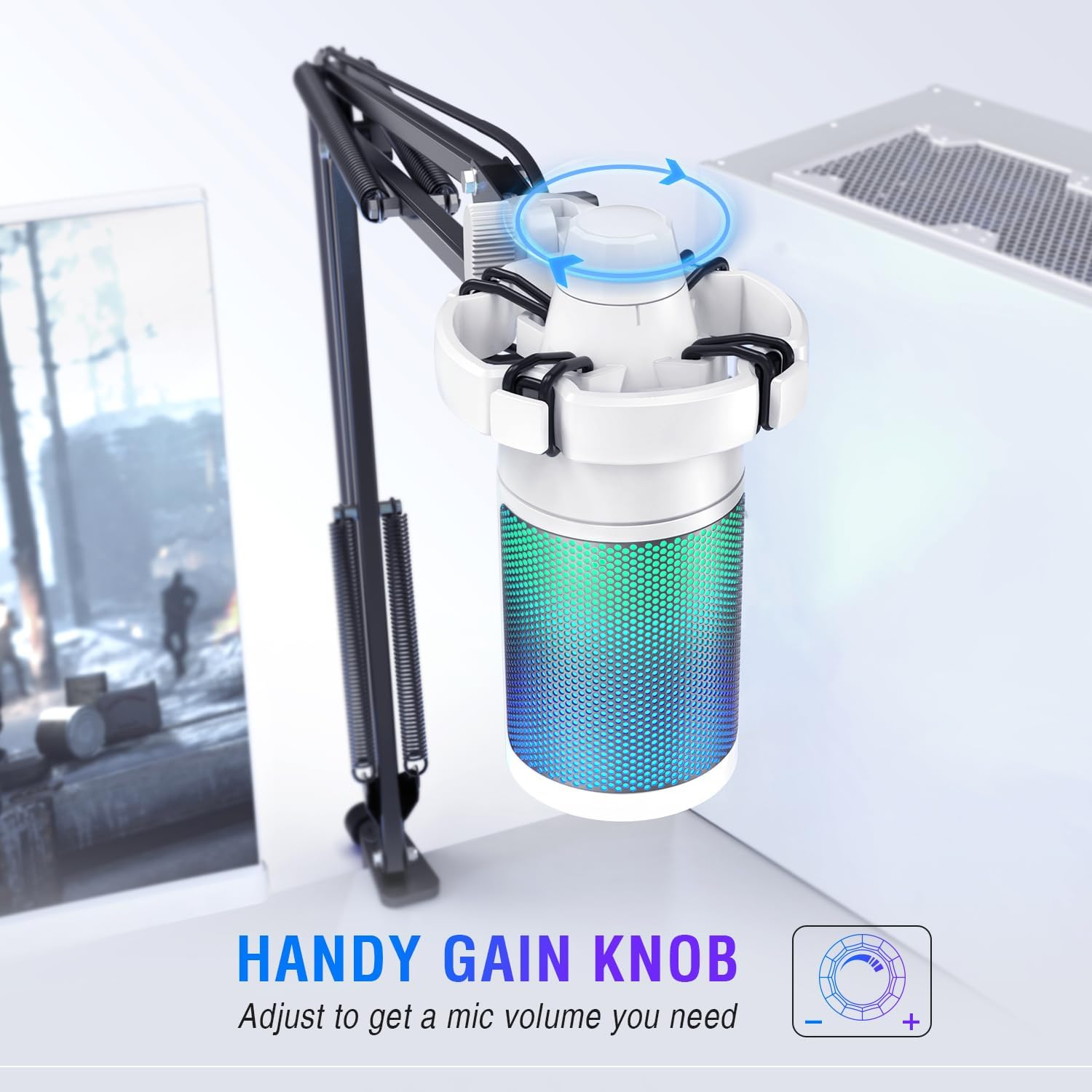 FIFINE Streaming Gaming USB Microphone Kit, PC Condenser RGB Mic on PS4/PS5, Plug and Play for Music Recording, Online Game, Discord, Twitch, with Pop Filter, Shock Mount-A6T White image number 4