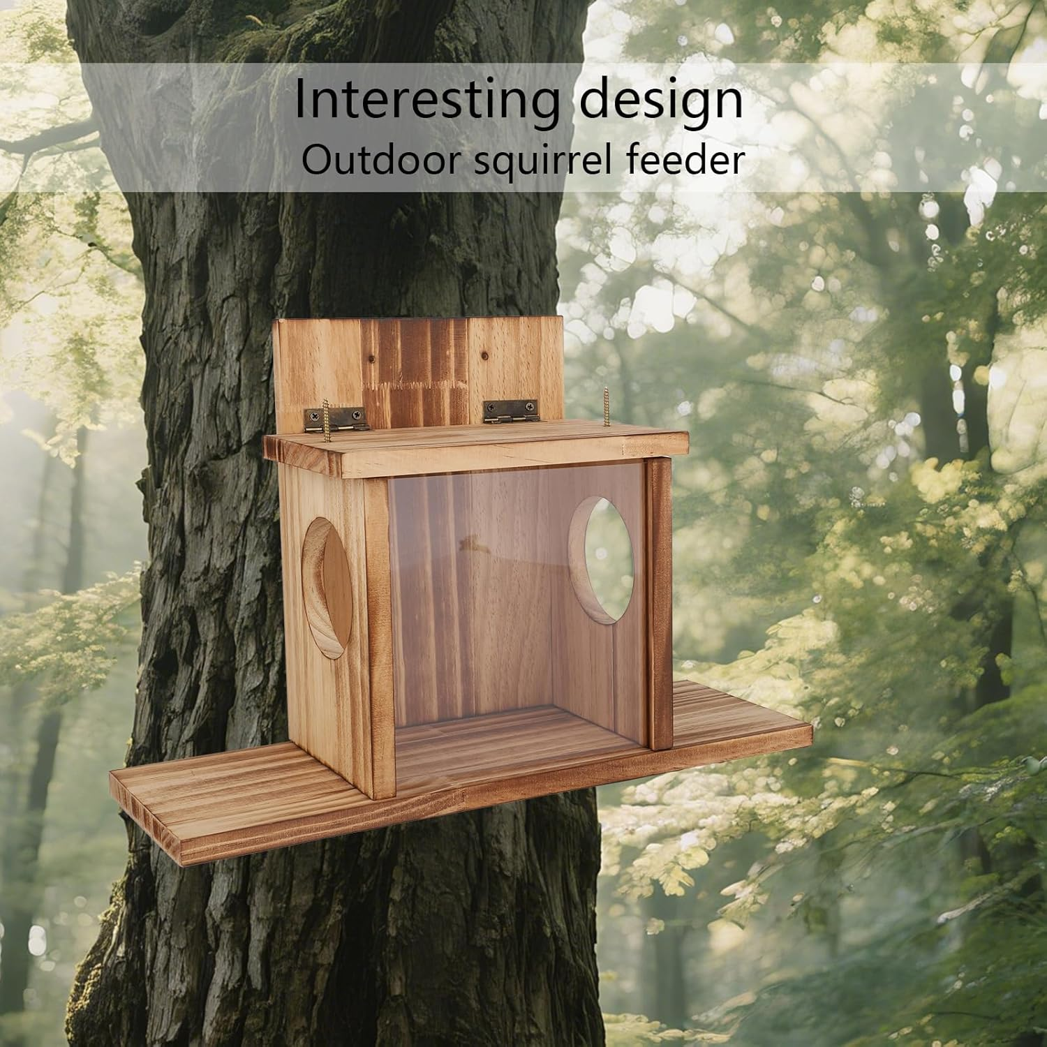 Lasuroa Wooden Squirrel Feeder, Wooden Squirrel Chipmunk Feeder for outside with 2 Feeding Windows for Holding Corn Peanuts Pine Nuts Corn Cobs Durable Box with Transparent Removable Front Panel