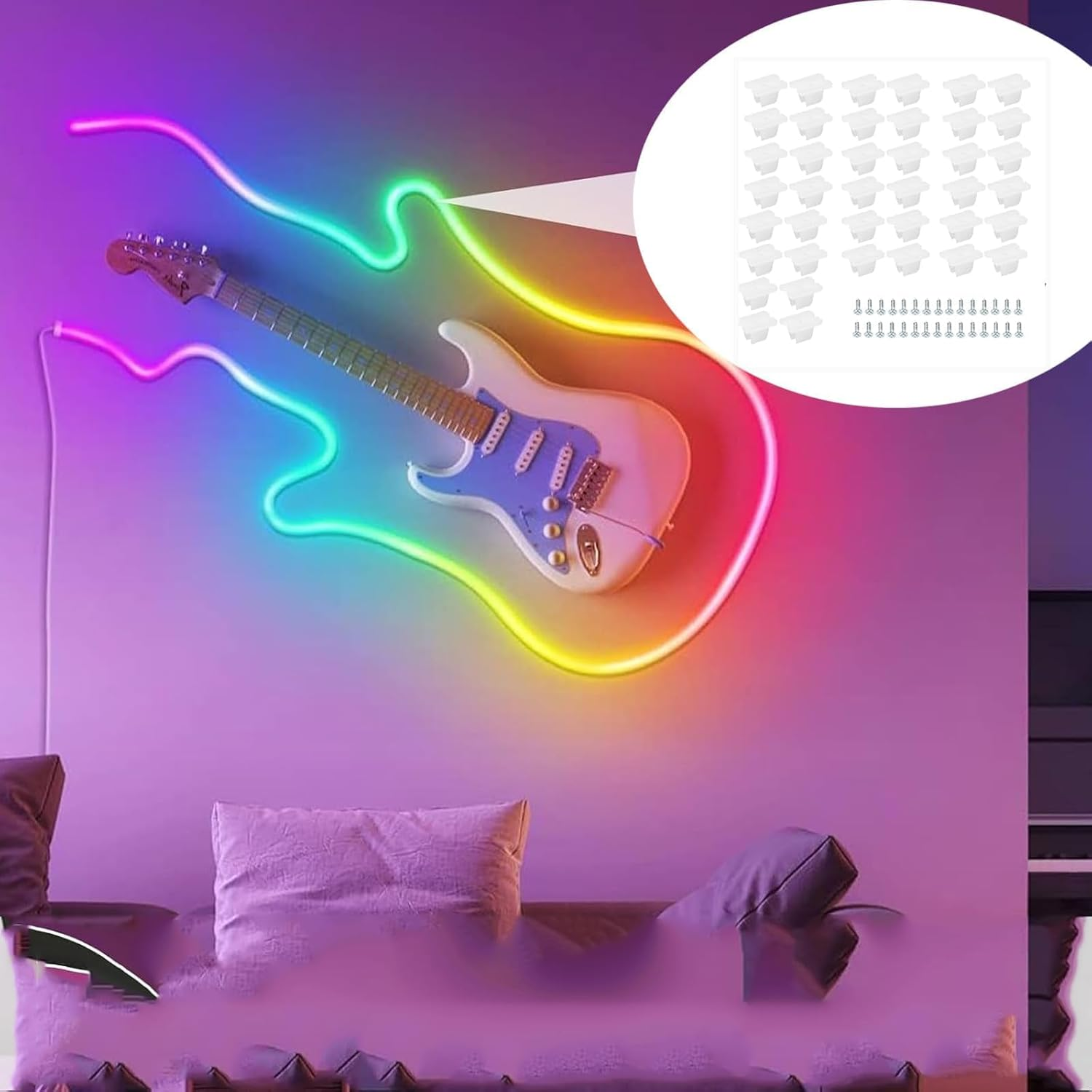 Gqunit Pack of 50 Waterproof LED Light Strip Clips, Mounting Clamps, LED Strip Mounting Bracket Clips, Suitable for 5 Mm to 6 Mm Silicone Strip Holder, Translucent, Includes Screws image number 6