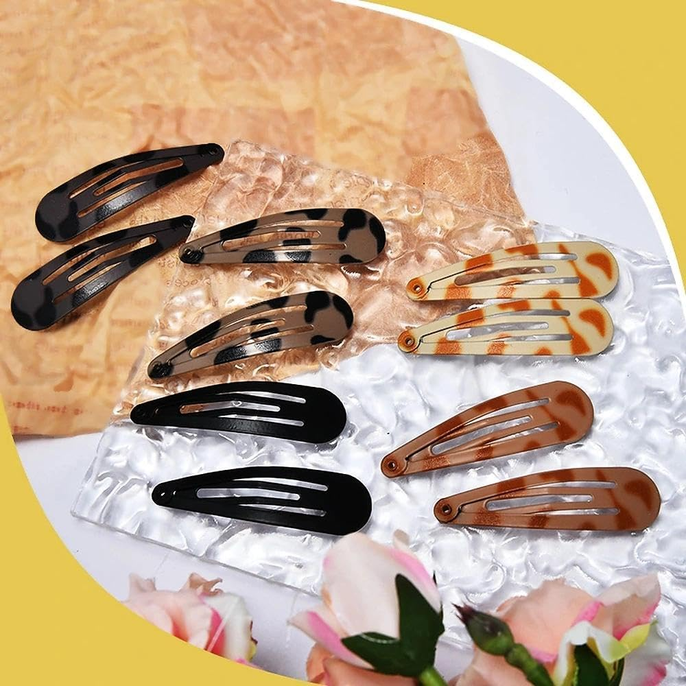 Tortoise Shell Hair Barrettes for Women No Slip Metal Snap Clips for Fine Hair Y2K Black White Brown Animal Pattern Hairpins Hairclip Accessories Mixed Color 20 PCS image number 3
