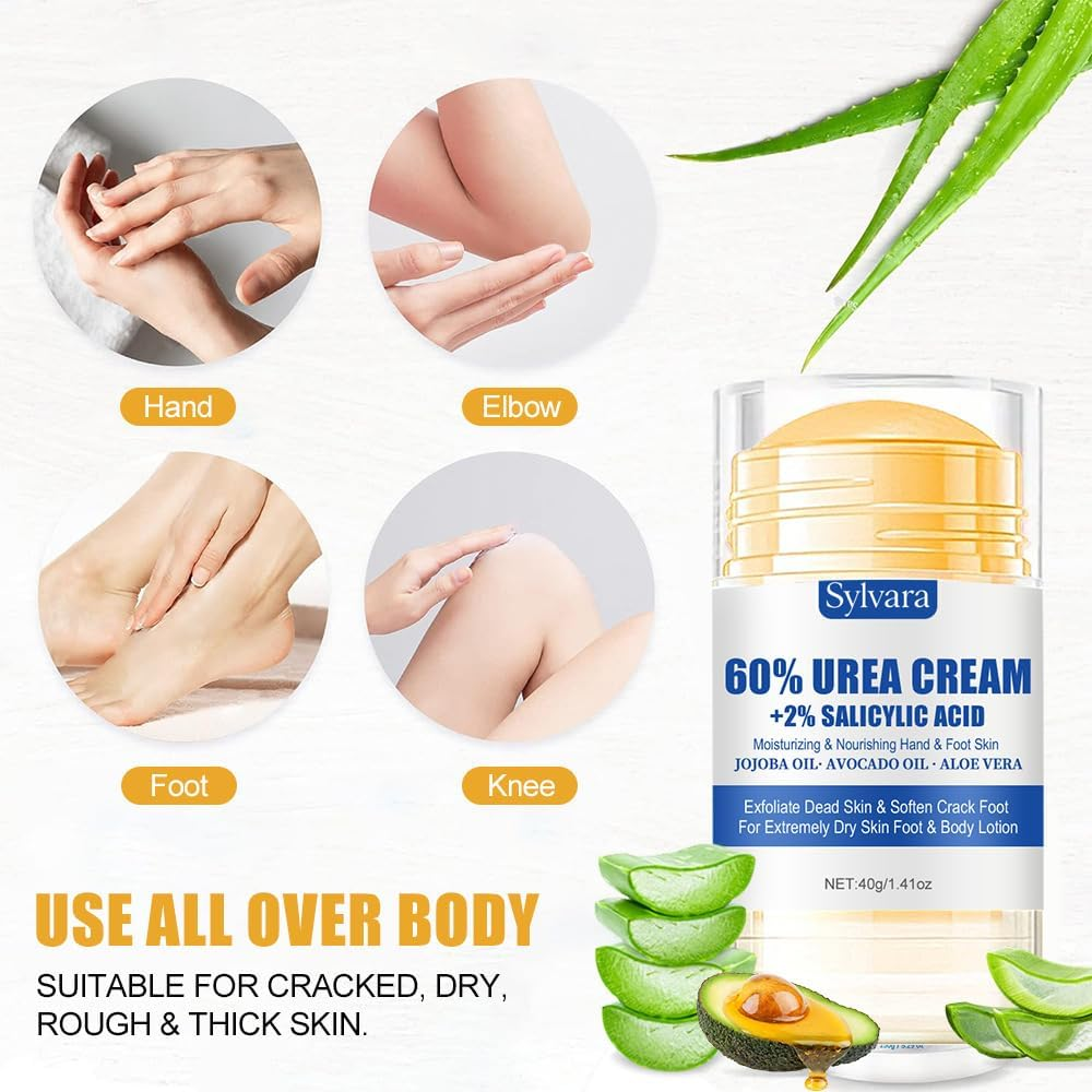 Urea Cream 60 Percent for Feet with 2% Salicylic Acid - Heel Balm,Foot Cream for Dry Cracked Feet,Cracked Heel Repair,Exfoliate Foot Skin,40G (2) image number 1