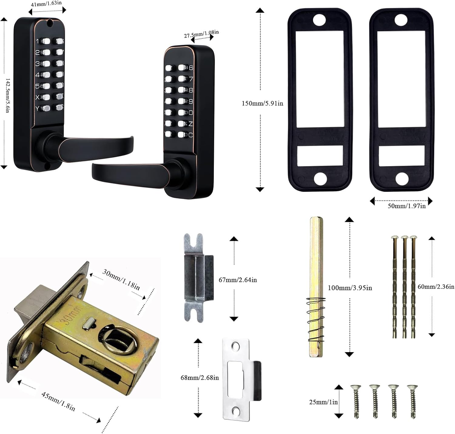 Double Sided Keyless Door Lock, Mechanical Double Sided Keypad Door Lock with Handle, Waterproof Zinc Alloy Gate Lock for Yard, Garden, Garage, Easy to Install (Black) image number 3