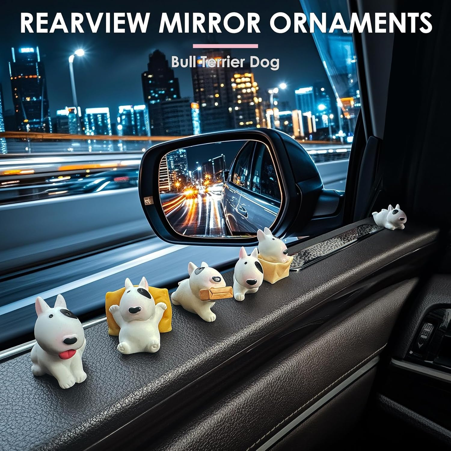 6 Pcs Cartoon Bull Terrier Dog Decor Interior Rearview Mirror Accessories Cute Figure Ornaments Dashboard Decorations Funny Trim Creative Decorate Exterior Unique Small Gifts for Truck Sedan Owners image number 5