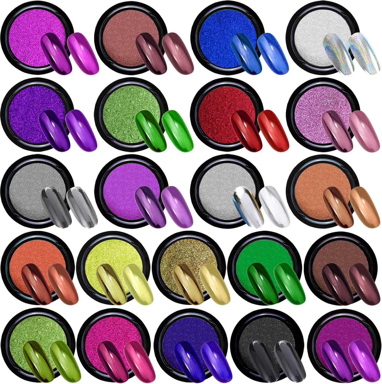 Duufin 22 Boxes Chrome Pigment Metallic Nail Powder Mirror Nail Powder with Eyeshadow Brush for Nails Nail Art, 1G/Boxes image number 3