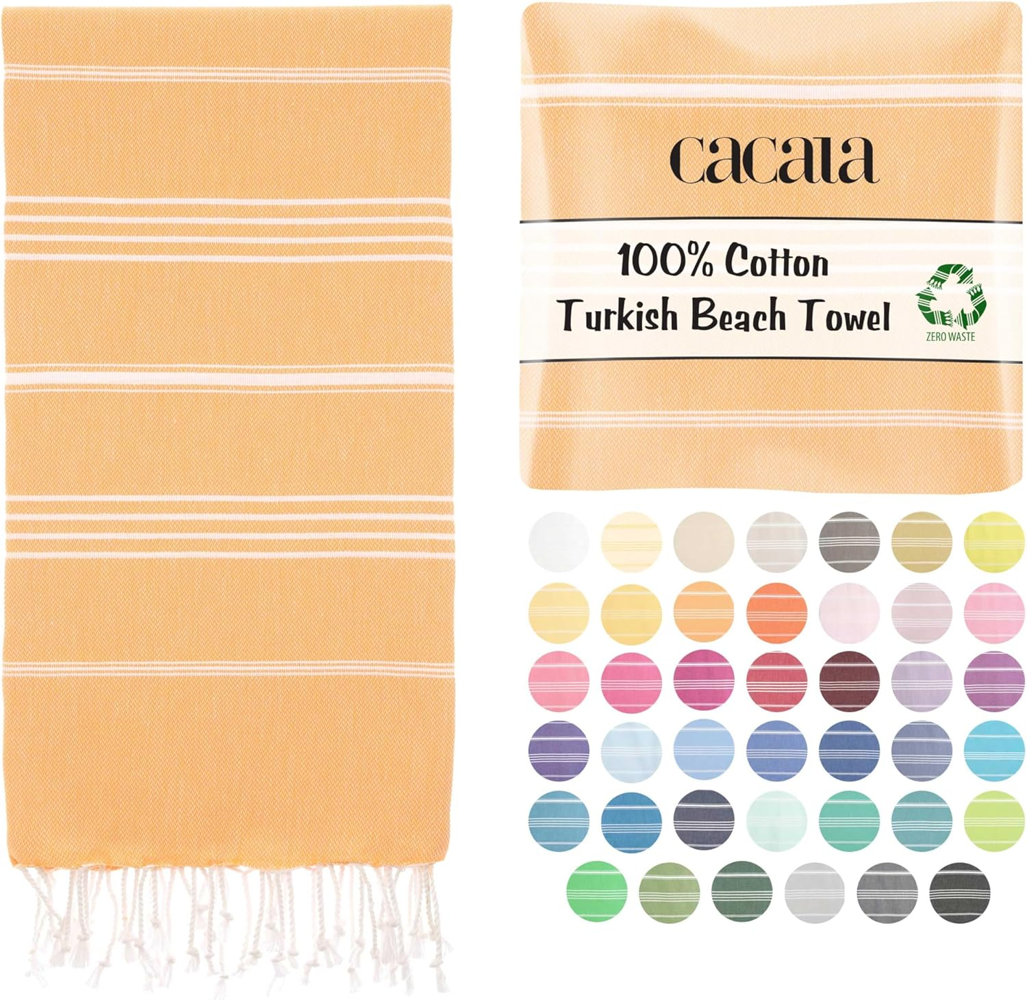 CACALA Pure Series Turkish Bath Towels &ndash; Traditional Peshtemal Design for Bathrooms, Beach, Sauna &ndash; 100% Natural Cotton, Ultra-Soft, Fast-Drying, Absorbent &ndash; Warm, Rich Colors with Stripes image number 2