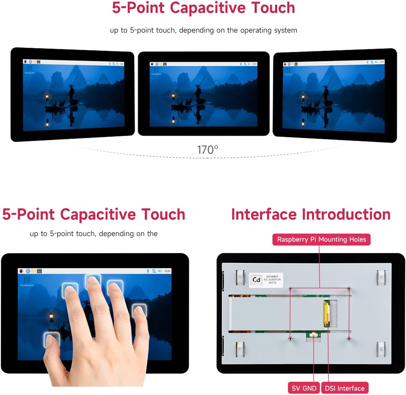 Waveshare Official 7Inch Capacitive Touch Display, Compatible with Raspberry Pi, 720 &times; 1280, IPS, DSI Interface, 5-Point Touch, Comes with Protective Case