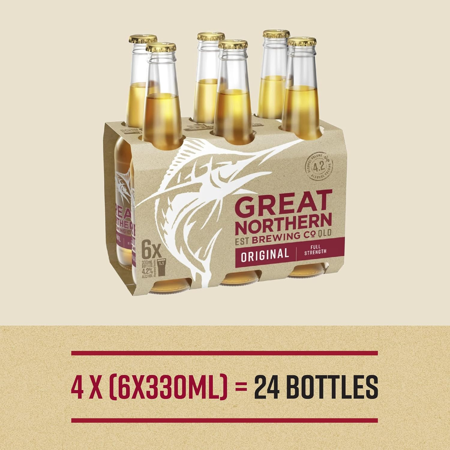 Great Northern Original Lager, Full Strength Beer, Crisp & Refreshing Finish, 4.2% ABV, 330Ml (Case of 24 Bottles) image number 2